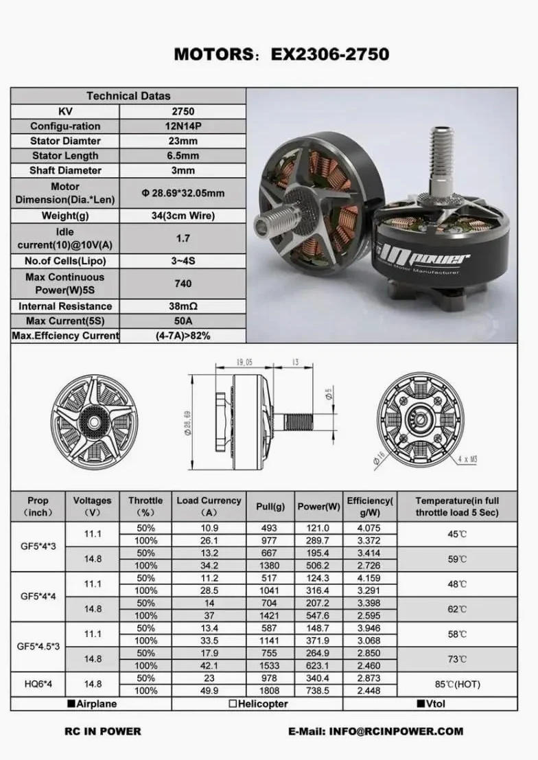 4 motori brushless EX2306 2306 Plus 1800KV 2500KV 2750KV per elica RC Quadcopter FPV Racing Drone fai da te (4 pezzi 2306 2750KV)