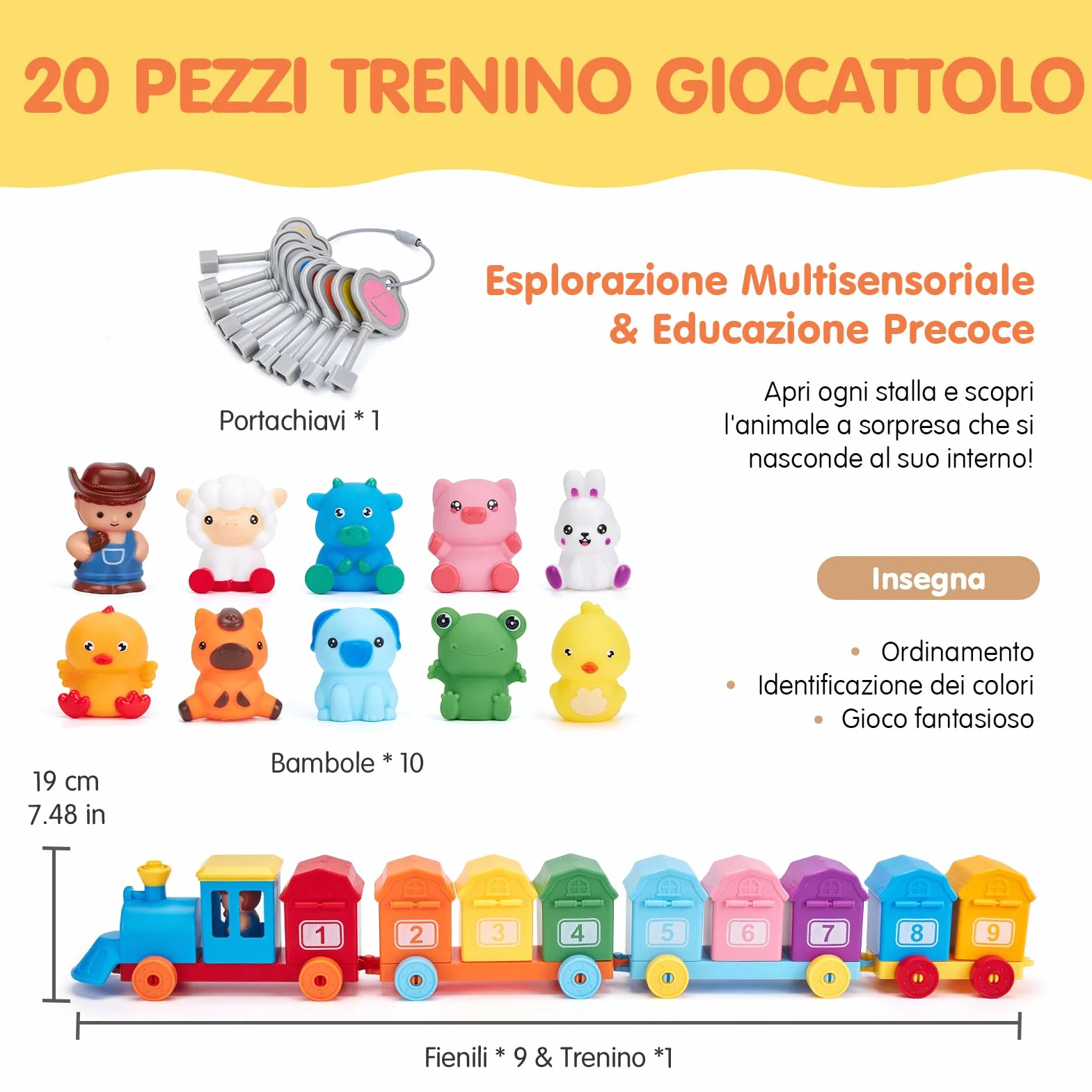 hahaland Giochi Montessori 1 Anno, Set Treno Giocattolo Educativo con Conteggio, Abbinamento e Ordinamento per Bambino 1 2 3 Anni