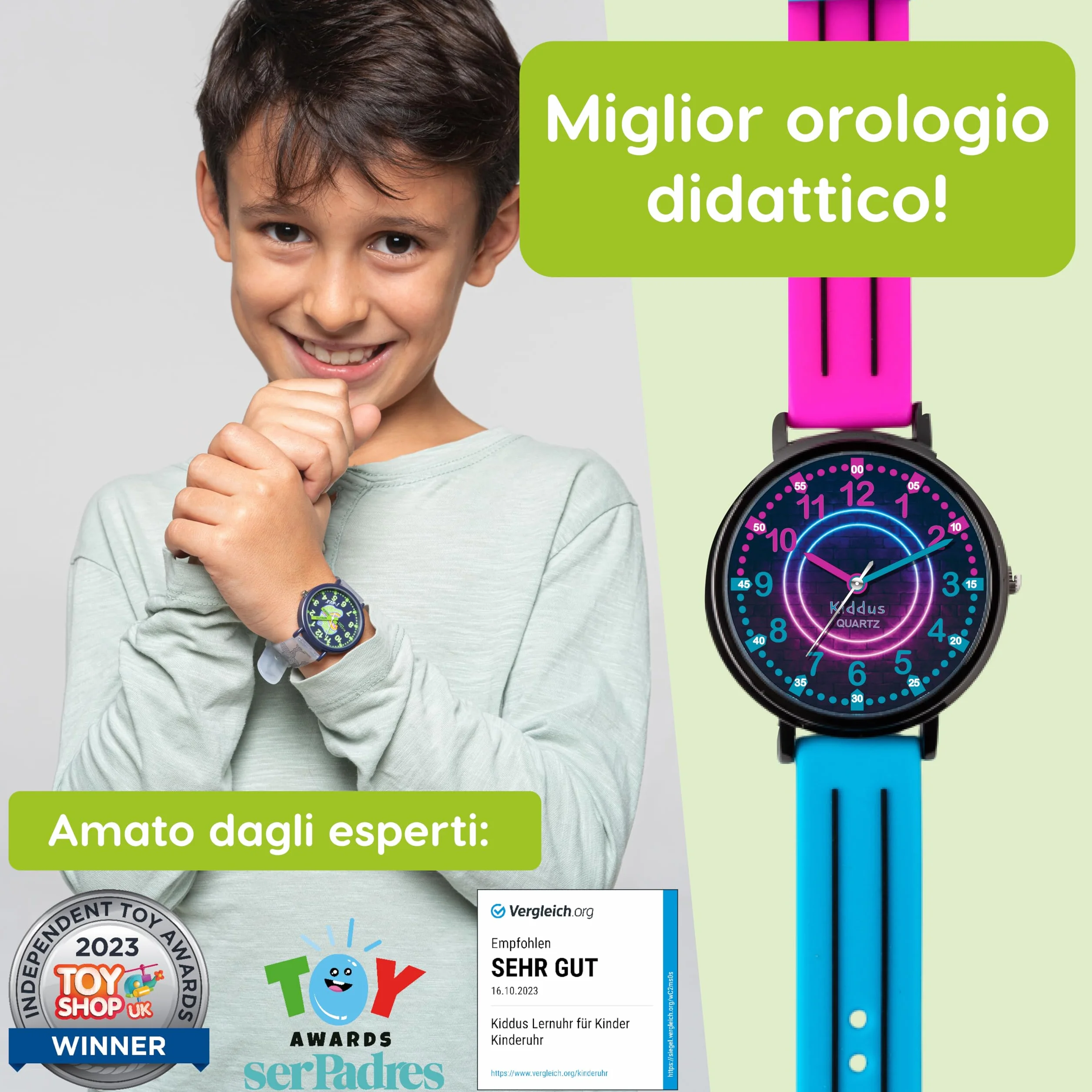 Kiddus Orologio Educativo per Bambini, Orologio da polso Analogico per Bambino e Bambina a partire da 5 Anni, Resistente all'acqua 5ATM, Primo Orologio per l'Infanzia, Regalo Bimbo Apprendimento