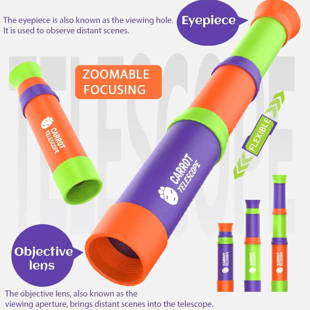 Cannocchiale per Bambini 8x - Materiale Plastico Leggero, Regalo Perfetto per Osservazione Uccelli & Attività Outdoor