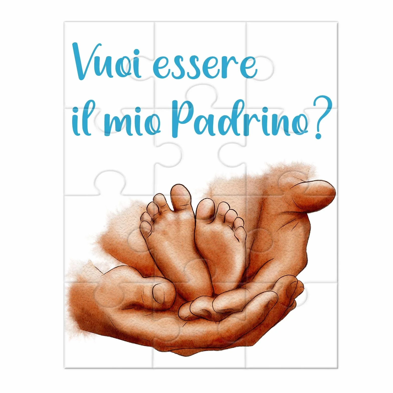Vuoi essere il mio Padrino? Puzzle Personalizzato per Padrino di Battesimo – Con Disegno Piedini e Mani e Frase Personalizzata – Idea Regalo Originale e Tenero