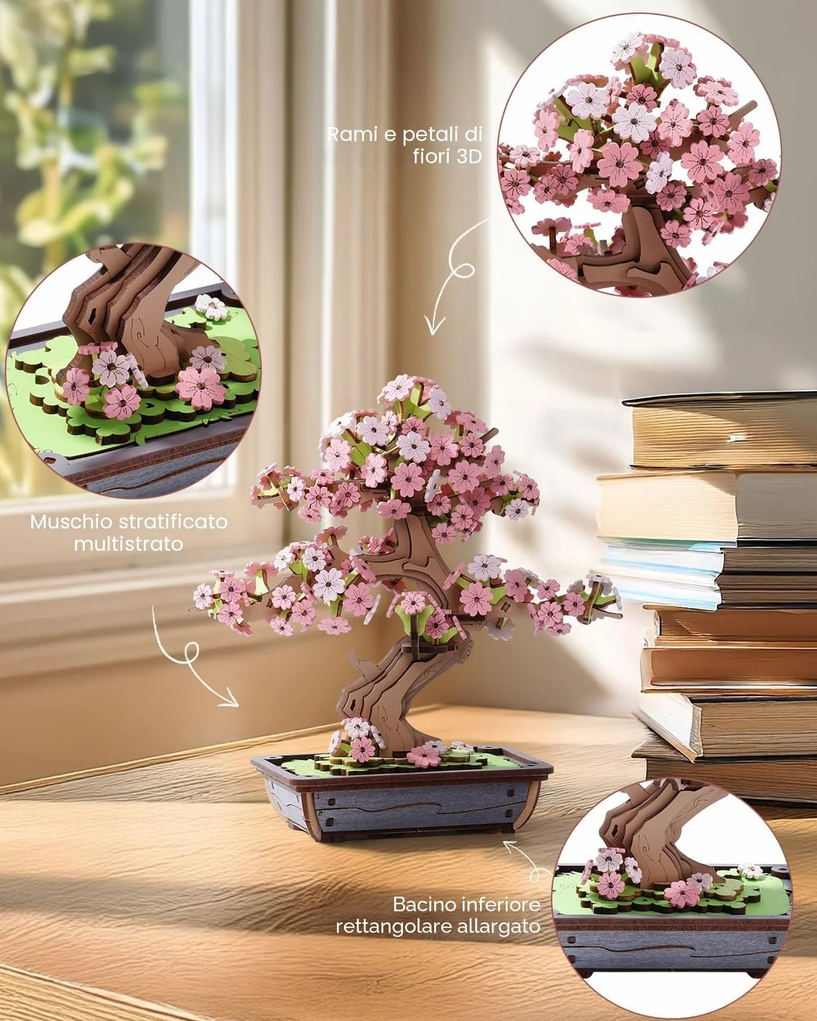 ROWOOD 3D Puzzle in legno Bonsai, kit modello pino fai da te per adulti da costruire, crea il tuo kit di costruzione in legno, decorazione unica per la casa (Sakura Bonsai)