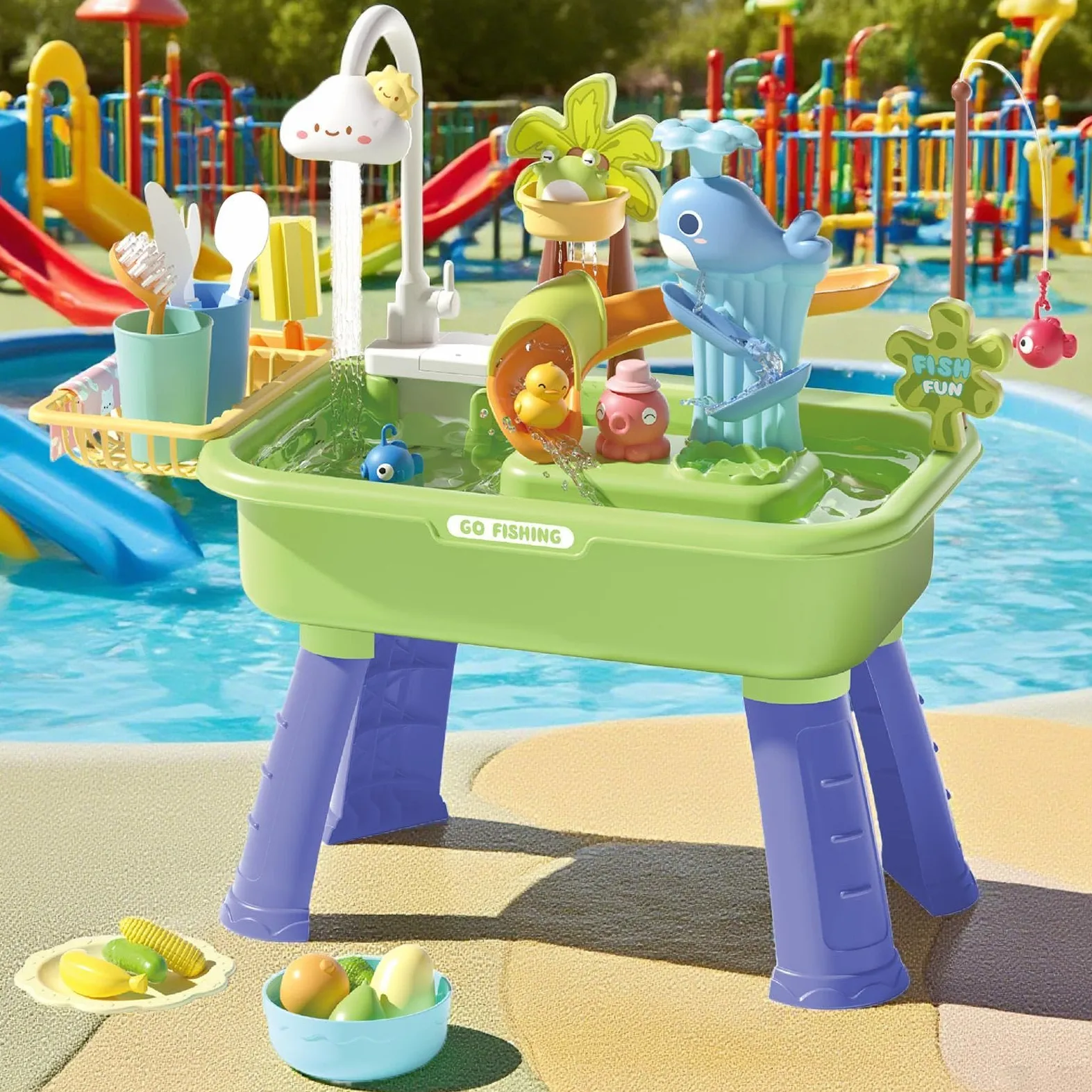 Tavolo Acquatico Tavolo Sabbia e Acqua | Interattivo Educativo Sensoriale con Pompa per Cortile Spiaggia Casa Esterno Sviluppo Abilità Motorie
