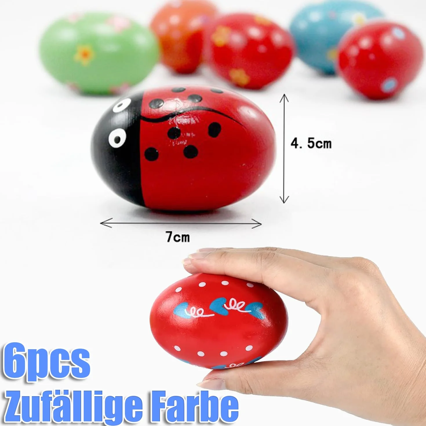 Set di 6 Pezzi di Maracas per Uova in Legno, Maracas per Uova di Pasqua, Maracas Musicali a percussione, sonagli per Uova, sonagli per Uova, Uova Musicali per Neonati e Bambini