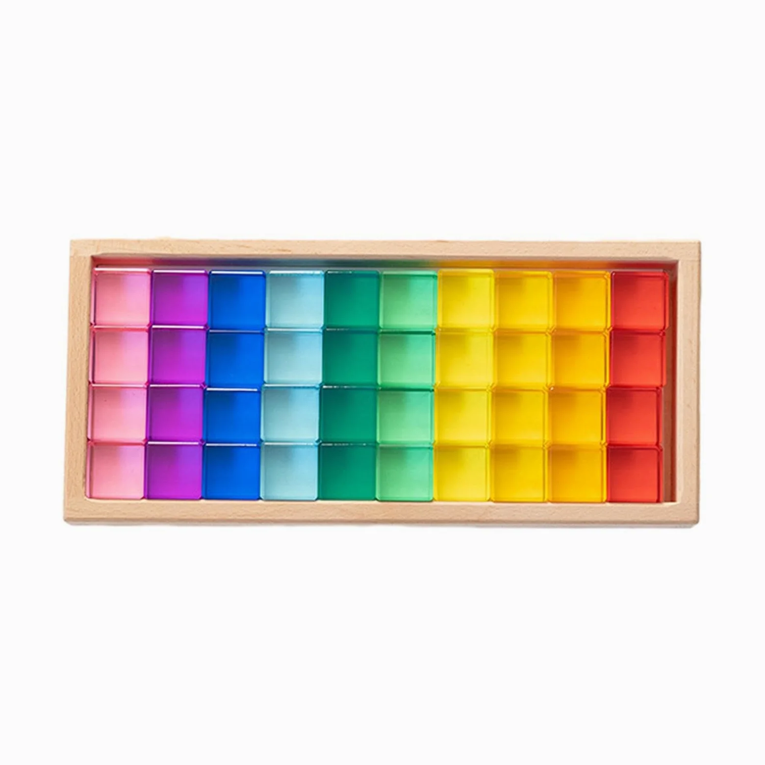 50 Pezzi Blocchi da Costruzione Cubi Arcobaleno Giochi Acrilico Trasparente con Scatola in Legno Adatto per Bambini Scuola, 40 Pezzi