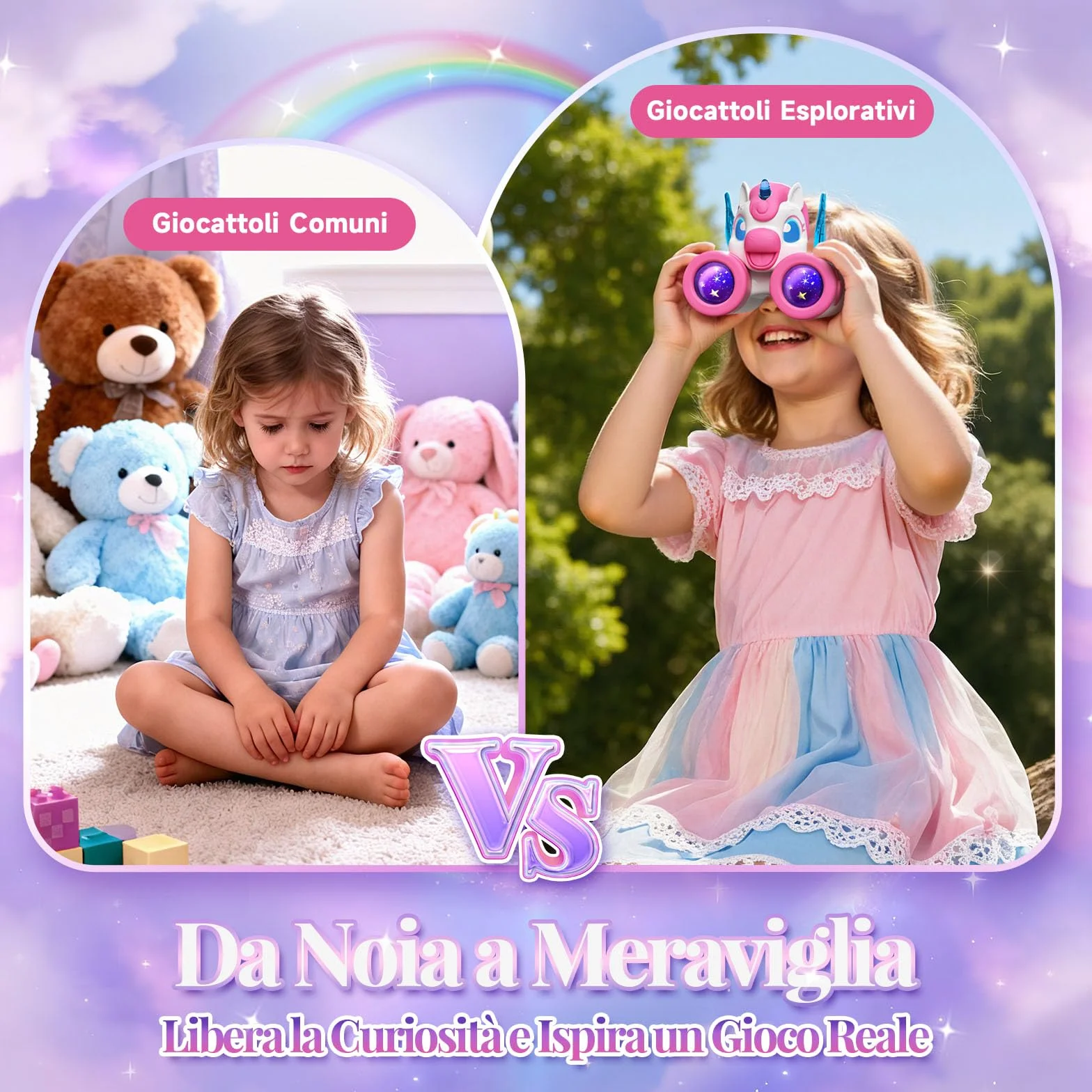 Binocolo Bambini con Guida Uccelli, Unicorno Bambina Regalo 3-12 Anni Giochi Bambina 3 4 5 6 7 8 9 Anni, Giocattolo Bambini Gioco Bimba 3-10 Anni Femmina Esterno Giardino Educativo Regali Compleanno