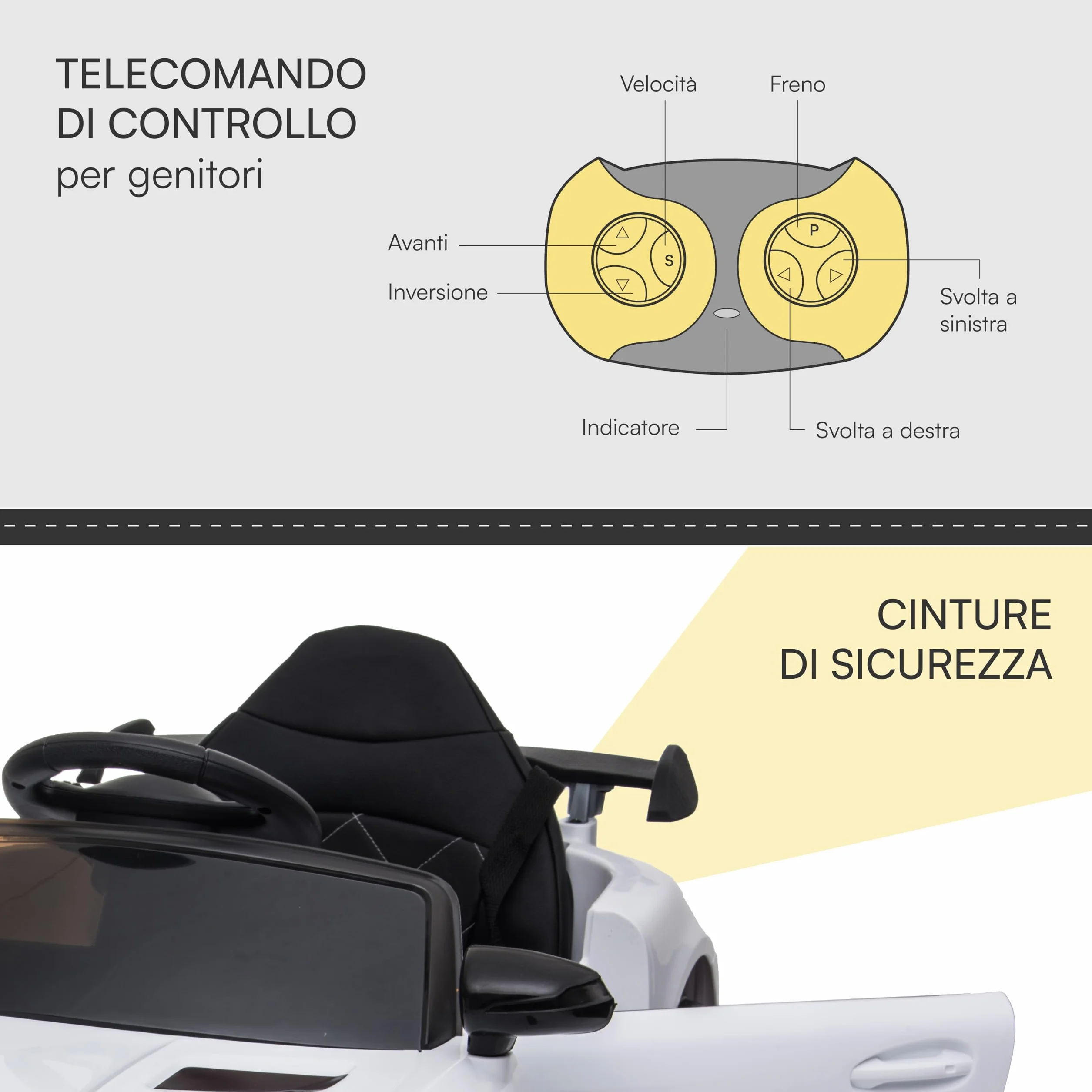 Baroni Toys Mercedes AMG Sport Macchina Elettrica Bambini 12V Porte Apribili Carico 25 Kg 1-4 anni Bianco