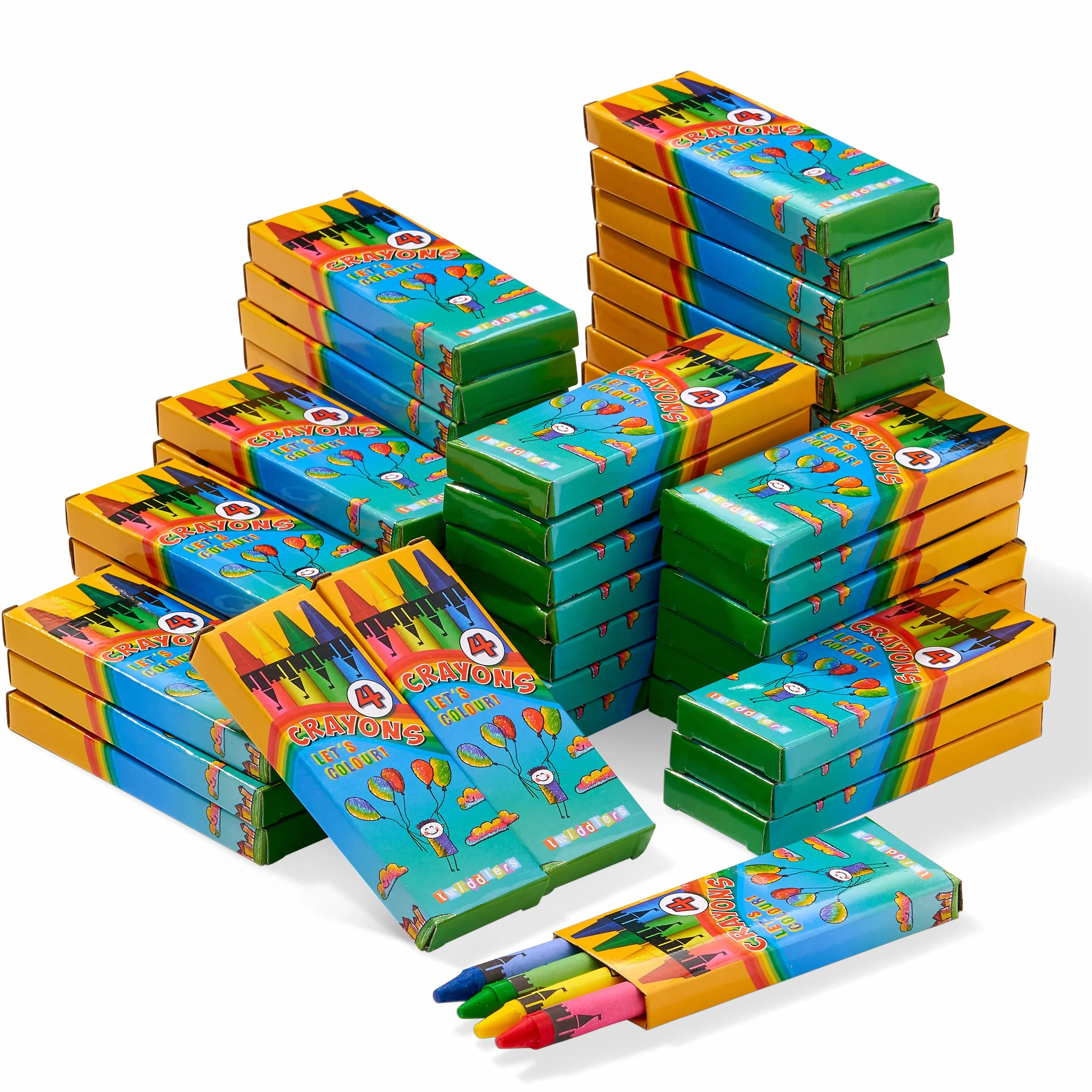 THE TWIDDLERS 50 Sets di Pastelli a Cera Colorate Bambini, 4 Crayons per Scatola, 200 Totale - Bomboniere e Pignatta, Ideale per Mini Gadget Regalini Fine Festa Compleanno