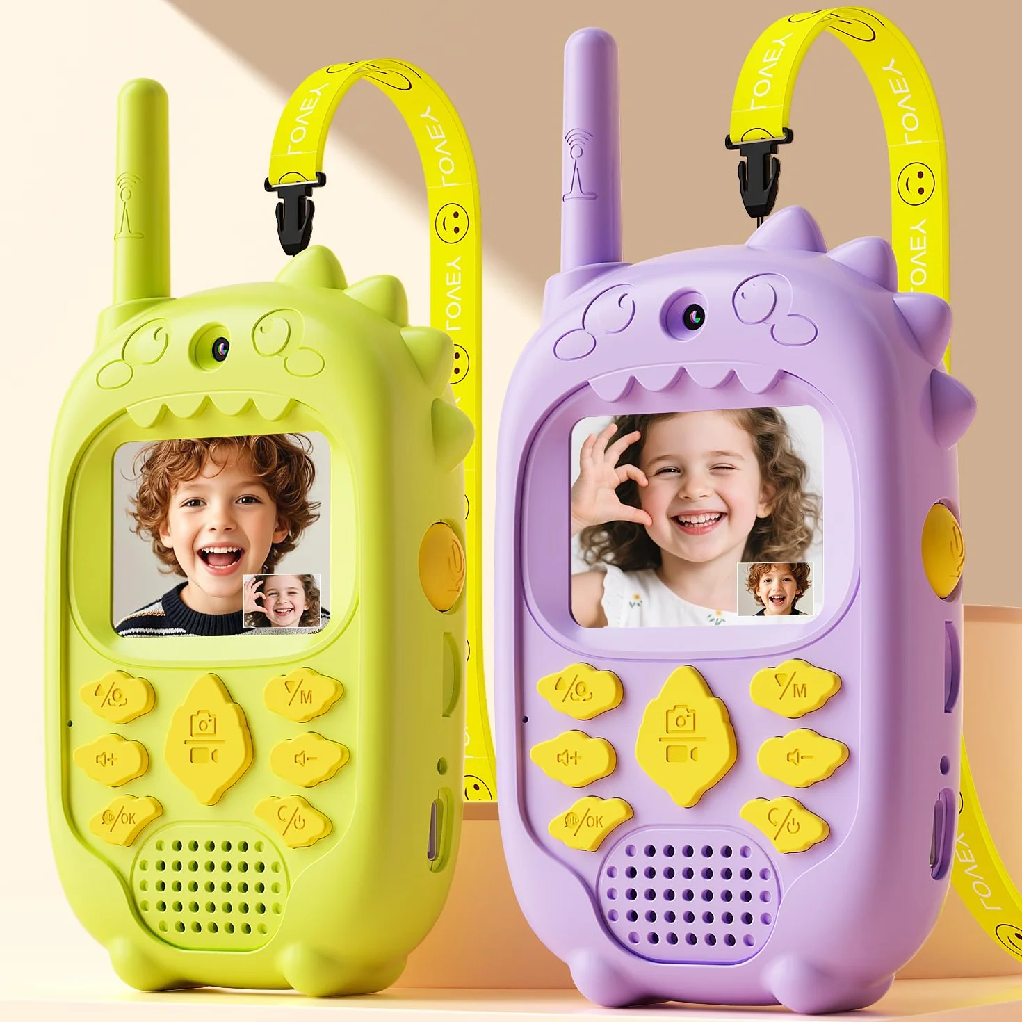 Walkie Talkie Video a Doppia Fotocamera per Bambini 3-12 Anni, Set da 2 con Fotocamera Anteriore e Posteriore, Ricaricabile