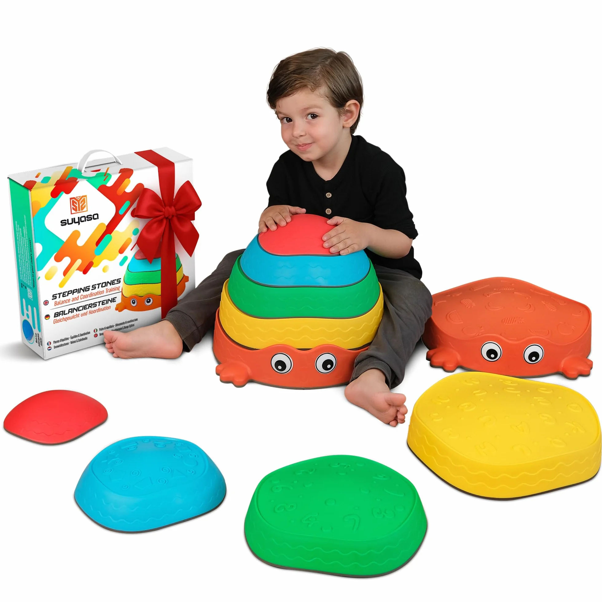 Pietre di equilibrio per bambini – Antiscivolo & stabili – Gioco Montessori per sviluppare equilibrio, motricità & coordinazione – Gioco sensoriale ed educativo per interno & esterno