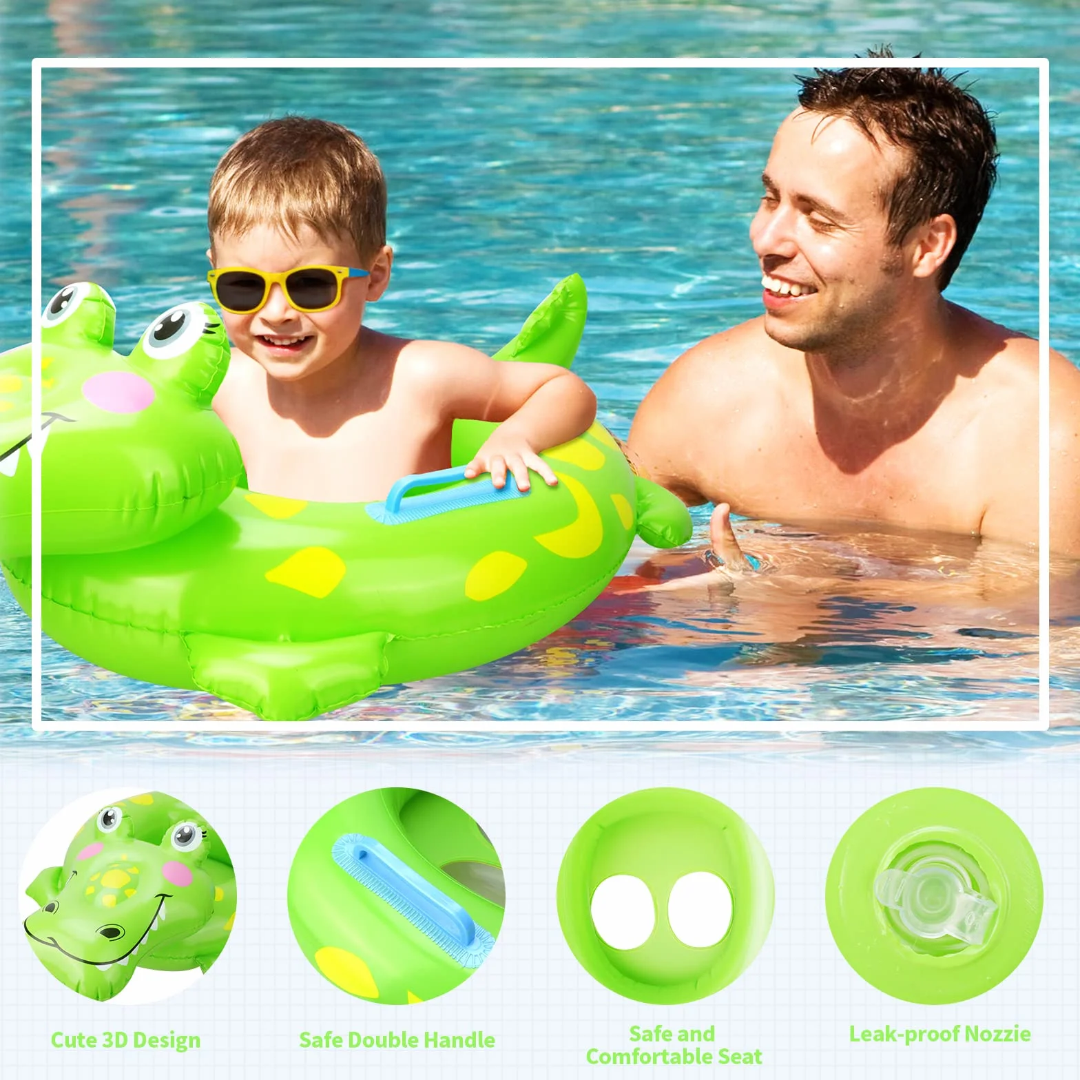 Anello di Nuoto a Forma Coccodrillo, 3D Baby Float Salvagente con Seggiolino, Salvagente Neonato Galleggiante Gonfiabile del Bambino Dell'anello di Nuoto del Bambino, Bambini Piscina Giocattolo