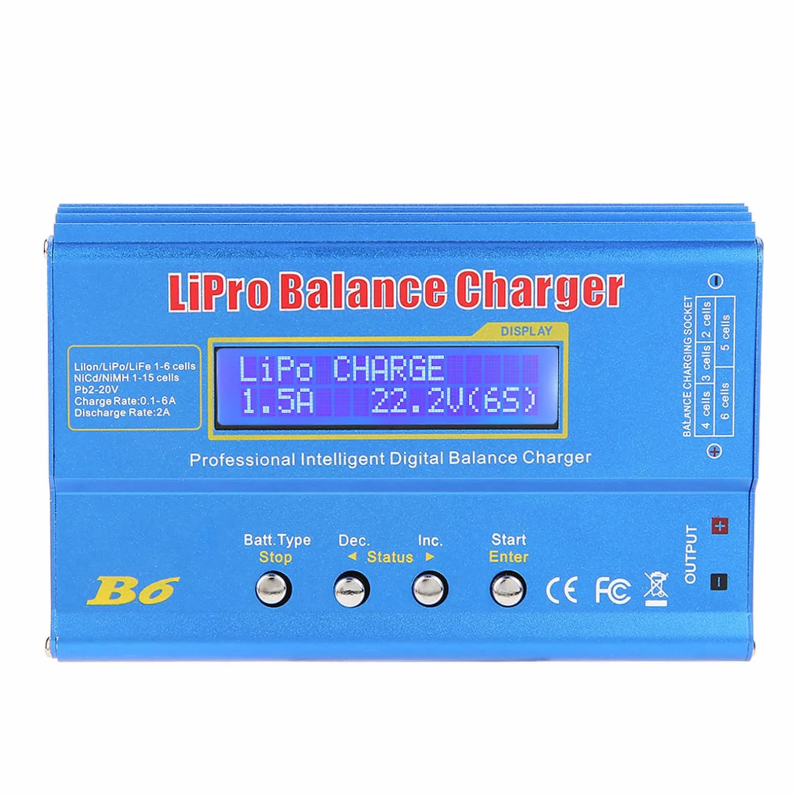 Caricabatterie Digitale 80W per Batterie LiPo NiMH con Display LCD Bilanciamento Scaricatore Spina EU 133x87x33mm
