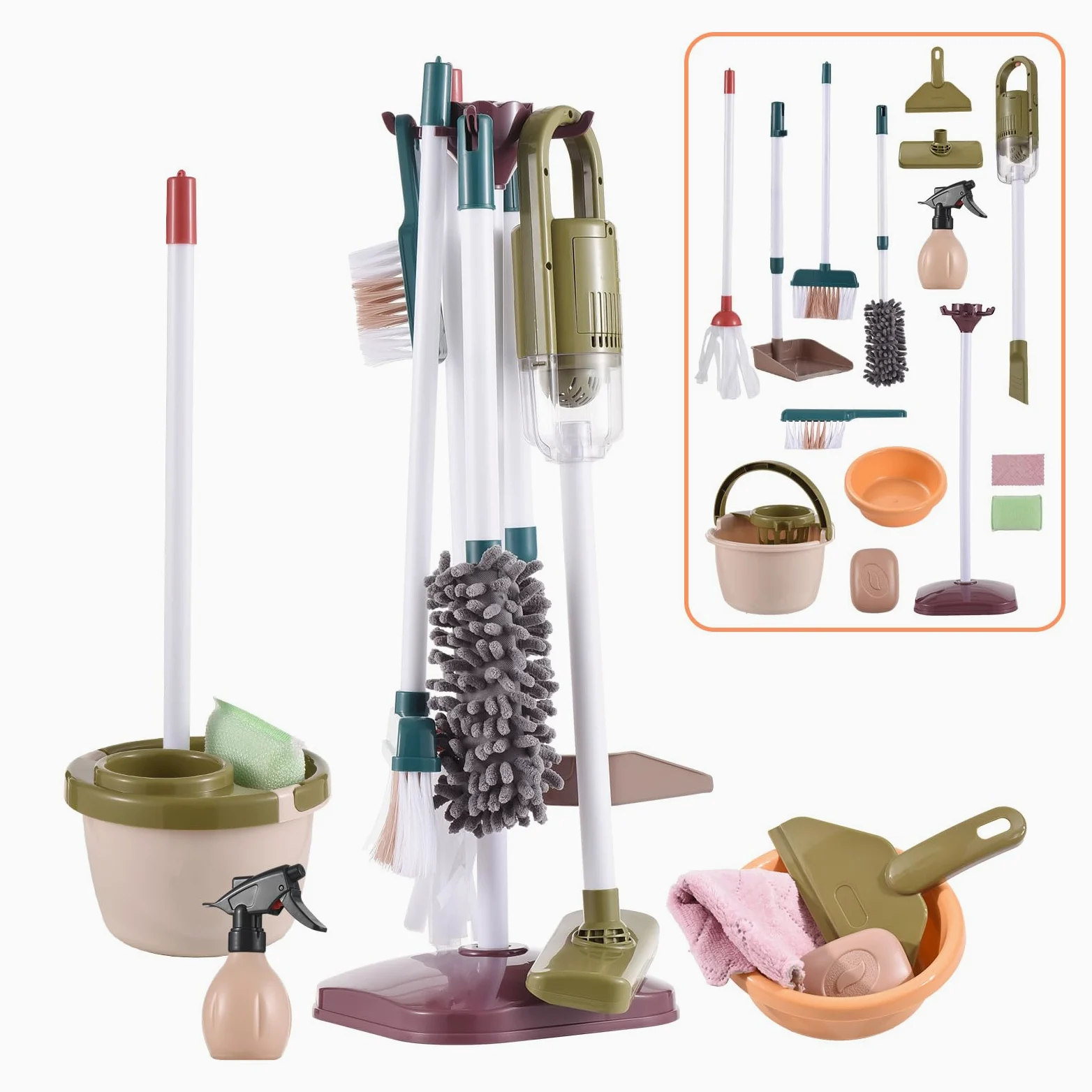 Set per la Pulizia dei Bambini Set da Gioco per le Pulizie dei Bambini con Paletta Aspirapolvere, Scopa, Regalo Perfetto i