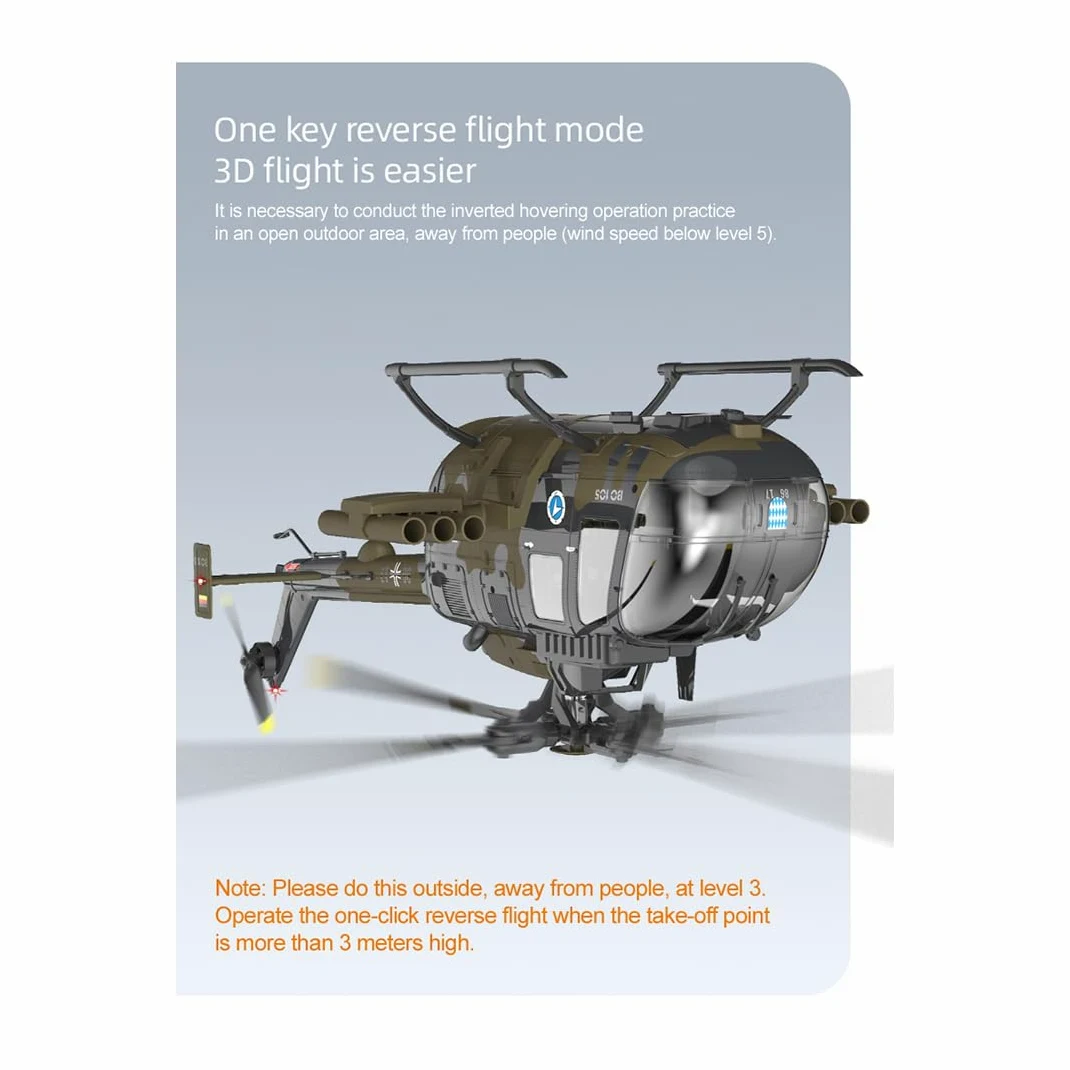 Elicottero RC 1/25, elicottero C180, 2,4 GHz 6 CH Flybarless modello elicottero con barometro, TOF LiDAR, posizionamento ottico e supporto missilistico, modello militare elicottero, RTF