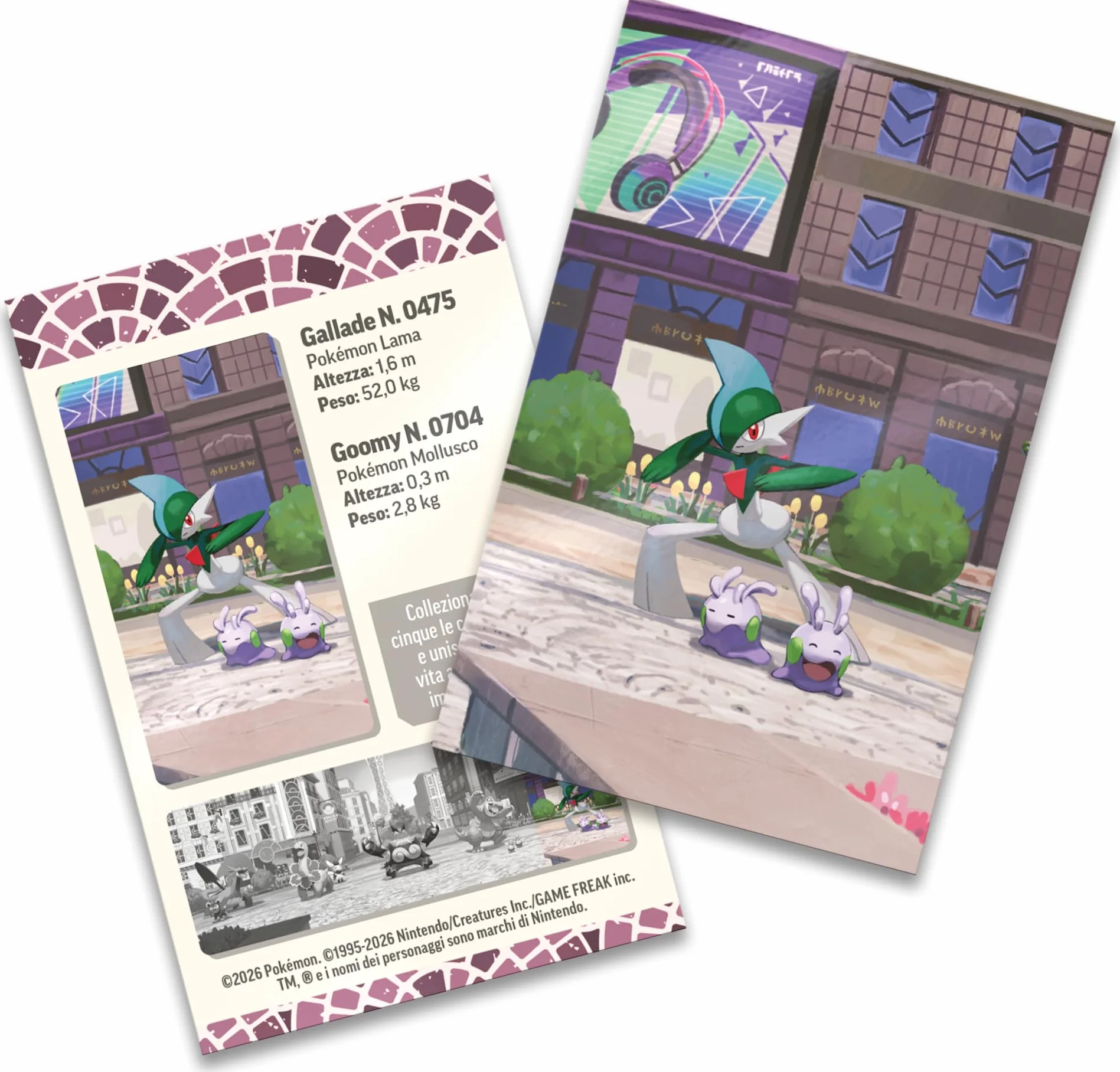 Pokémon: miniscatola da collezione Luminopoli (Gallade e Goomy) del GCC Pokémon (2 buste di espansione, 1 carta con l’illustrazione Pokémon della miniscatola e 1 foglio di adesivi), Ed. Italiano
