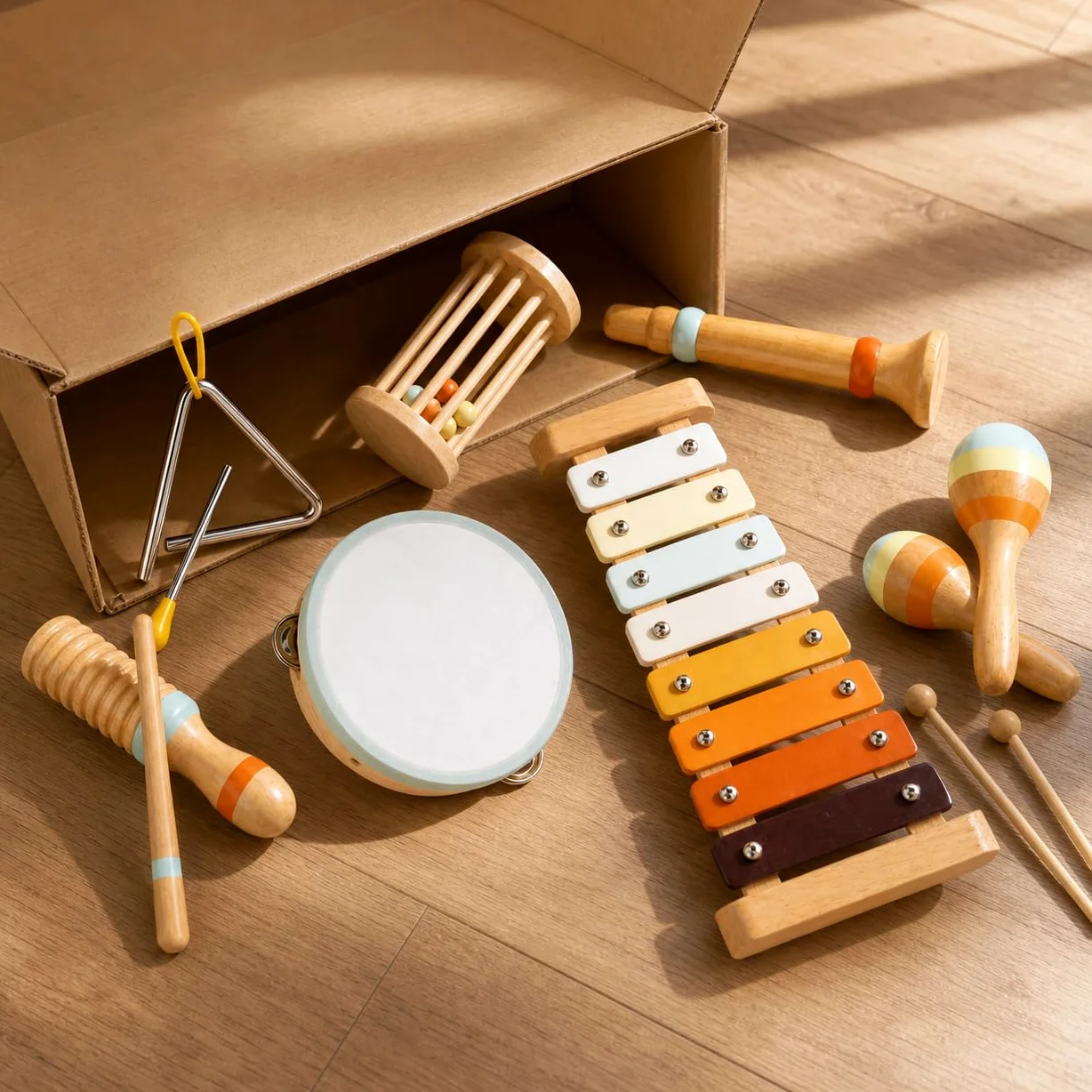Set Strumenti Musicali Giocattolo Legno | legno, per bambini 4-6 anni, certificato 3C, metallo, plastica, tessuto, per l'esplorazione, per prescolari