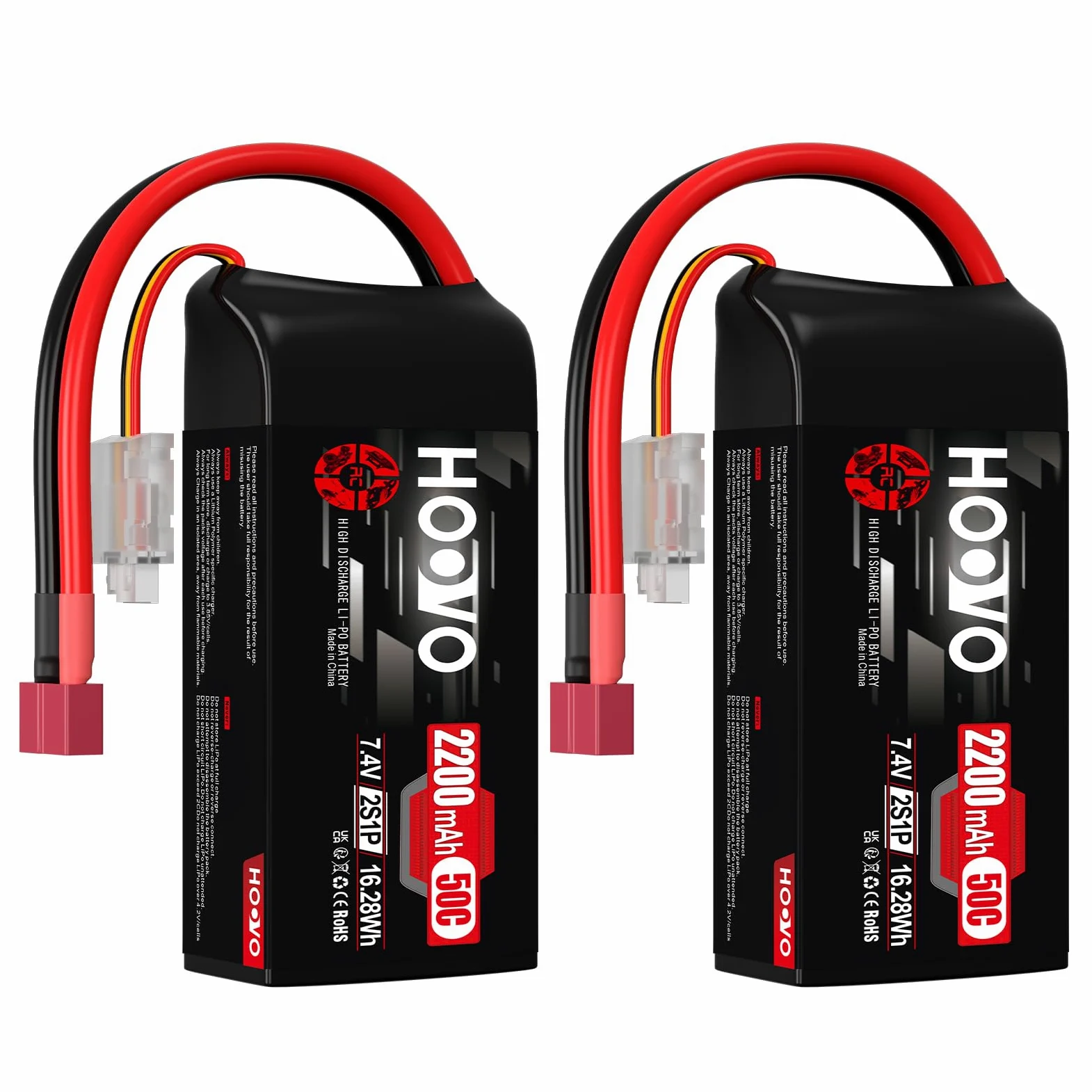 Batteria Lipo 2S 2200 mAh 7,4 V 50 C SoftCase corta con spina Dean Style T RC Batteria HOOVO per 1:16 RC Auto Camion Heli Aeroplano Rock Crawler Airplane Helicopter (2 pezzi)