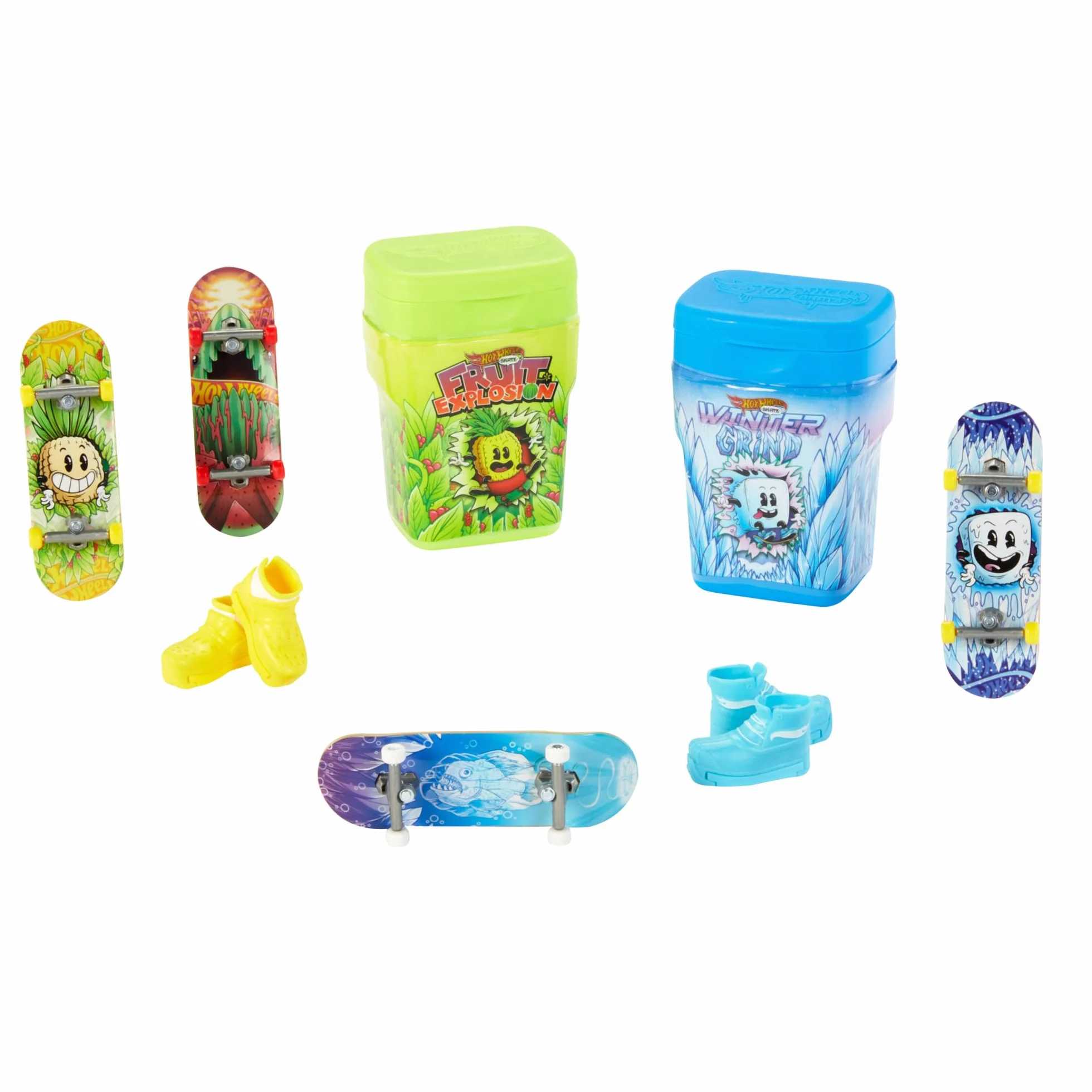 Hot Wheels Skate - Pacchetto Skate Profumati, include 2 tavole fingerboard esclusive 1 paio di scarpine da skate, 2 contenitori profumati, giocattolo per bambini, 5+ anni, HWV21