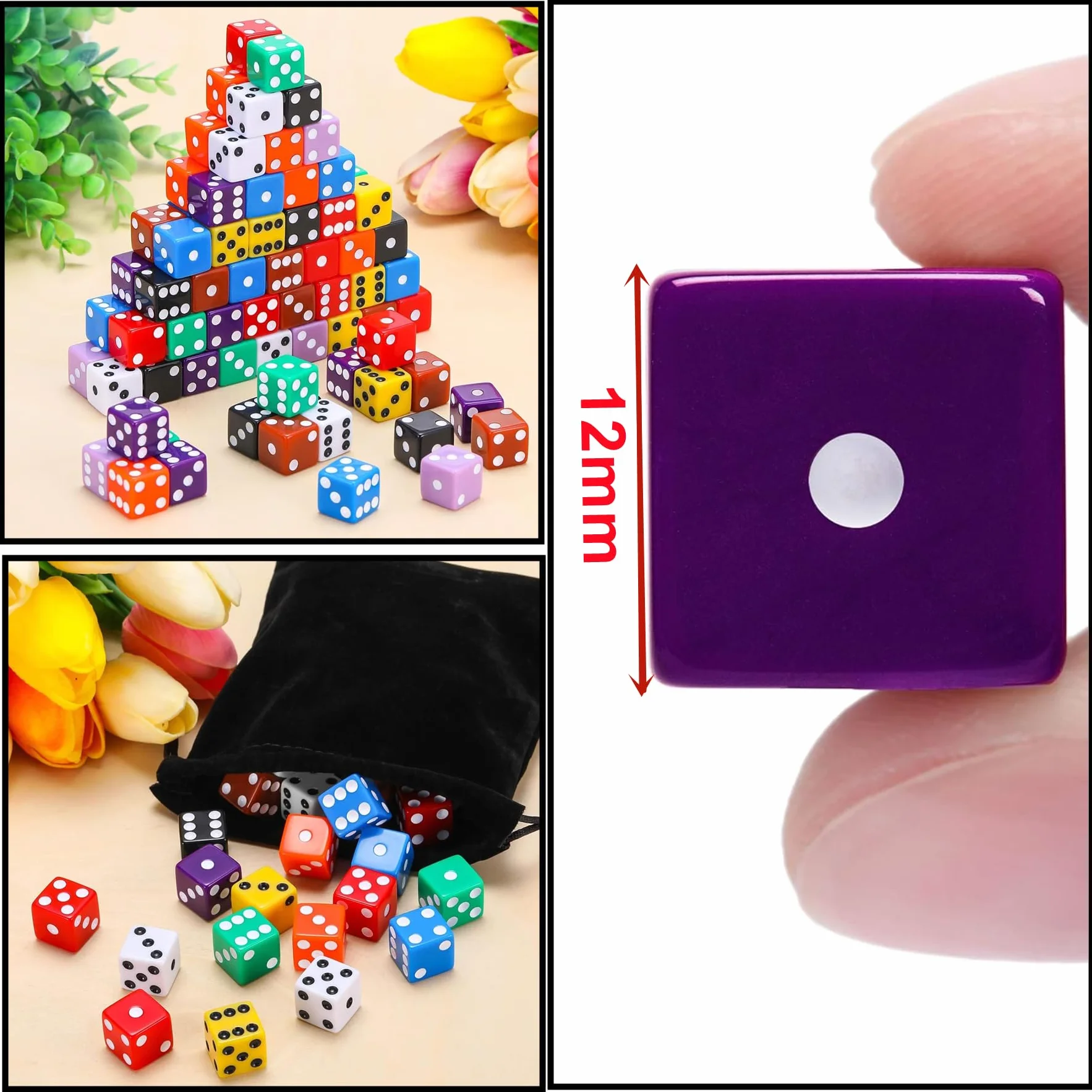 HUAZIZ Set di 100 dadi colorati a 6 facce Dice Game D6 dadi 12 mm per Giochi da Tavolo, Multigioco, Giochi Matematici per Bambini Set dadi a più Lati