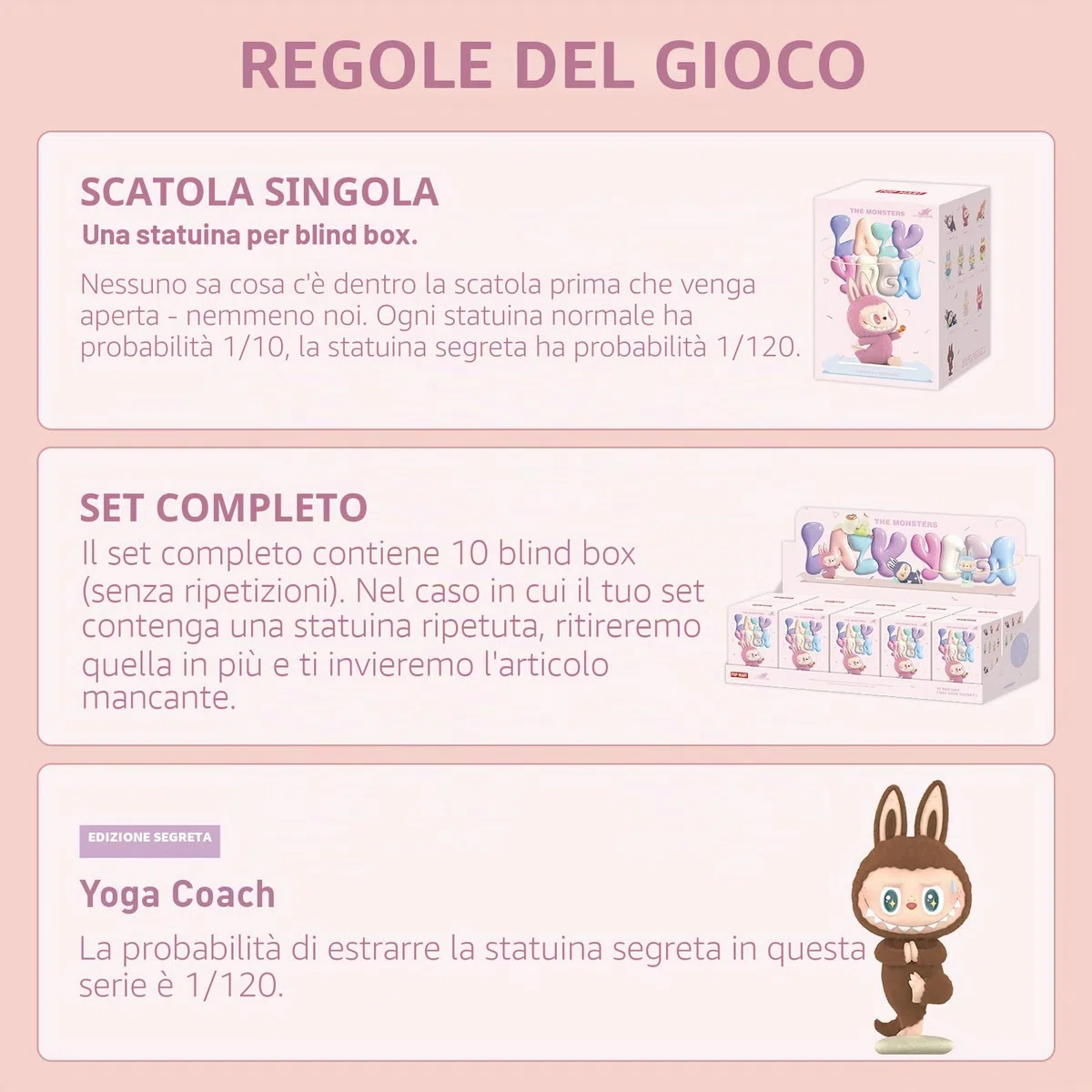 POP MART The Monsters Lazy Yoga, 10 statuine della serie The Monsters Blind Box, figure dal design casuale, giocattoli da collezione, decorazioni per la casa, regali di compleanno per le vacanze, set