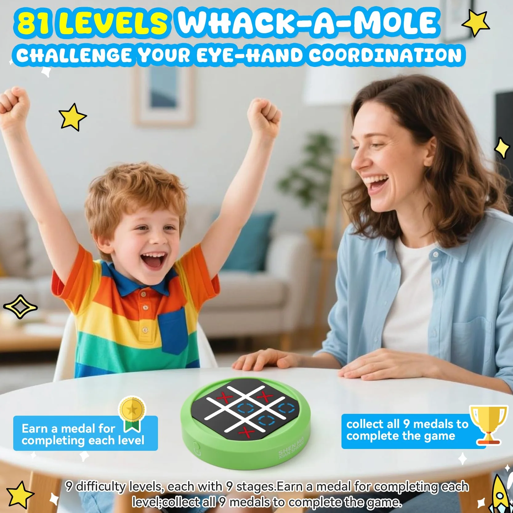 TFIOON Tic Tac Toe, Gioco Elettronico 4-in-1 Tris, Console di gioco di puzzle portatile Regalo Educativo per Bambini Adulti - Gioco in Famiglia (Verde)