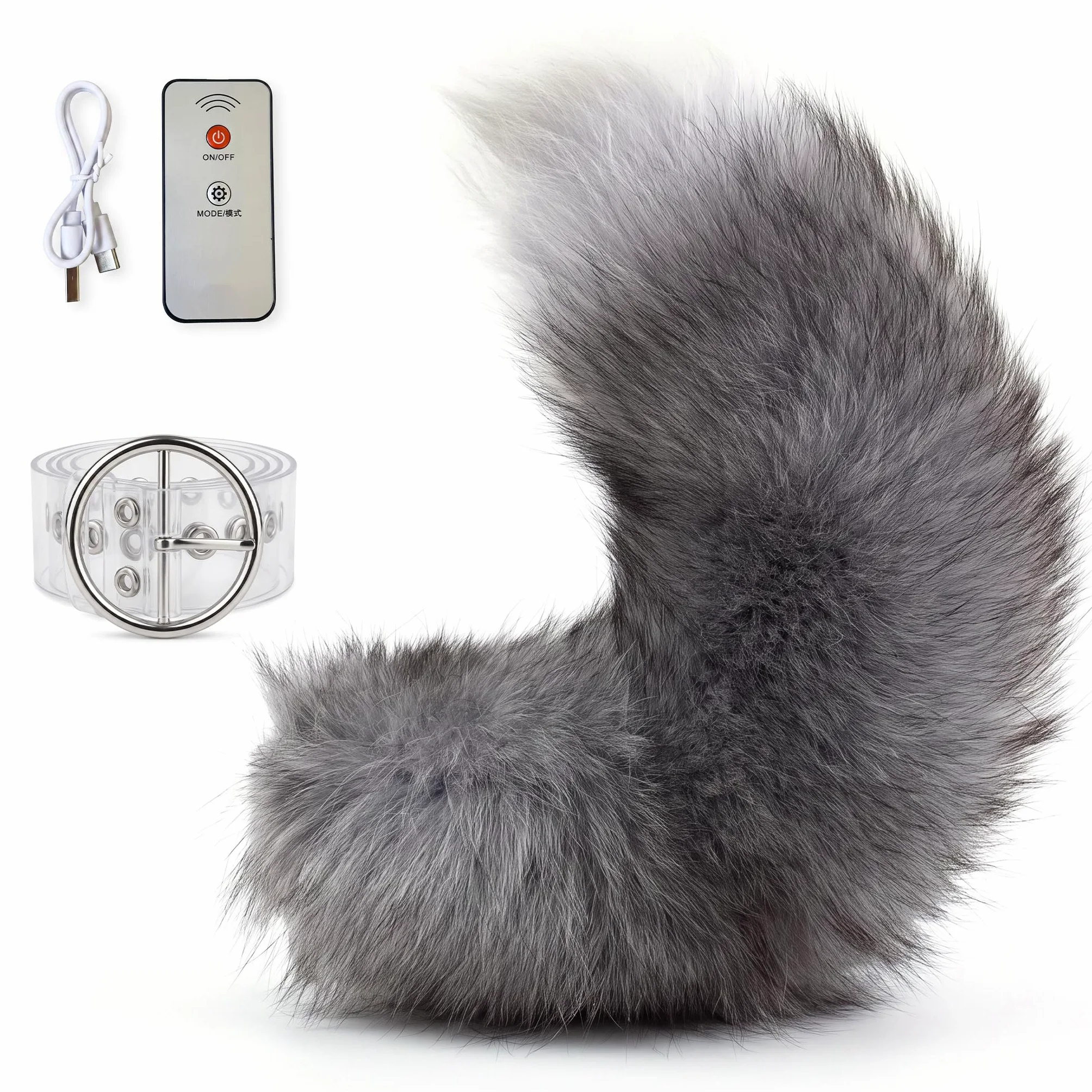 Coda mobile, accessorio cosplay coda di volpe elettrica ricaricabile, argento