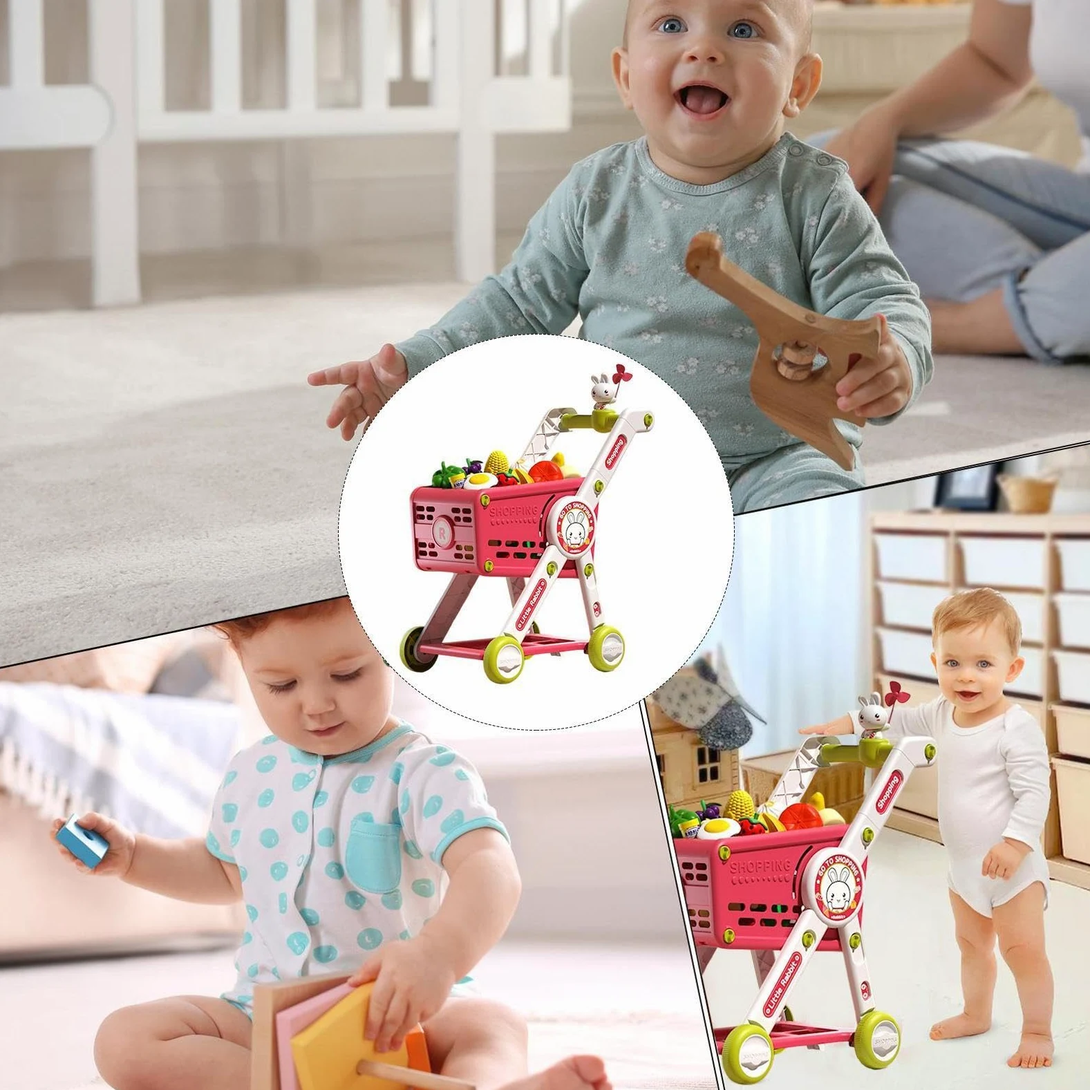 Carrello Spesa Bambini Cucina Finti Educativi Interattivi | Carrellino Giocattolo con Cibo Finto Cucina Finti Per Bambini E Bambine, Compleanno E Vacanze