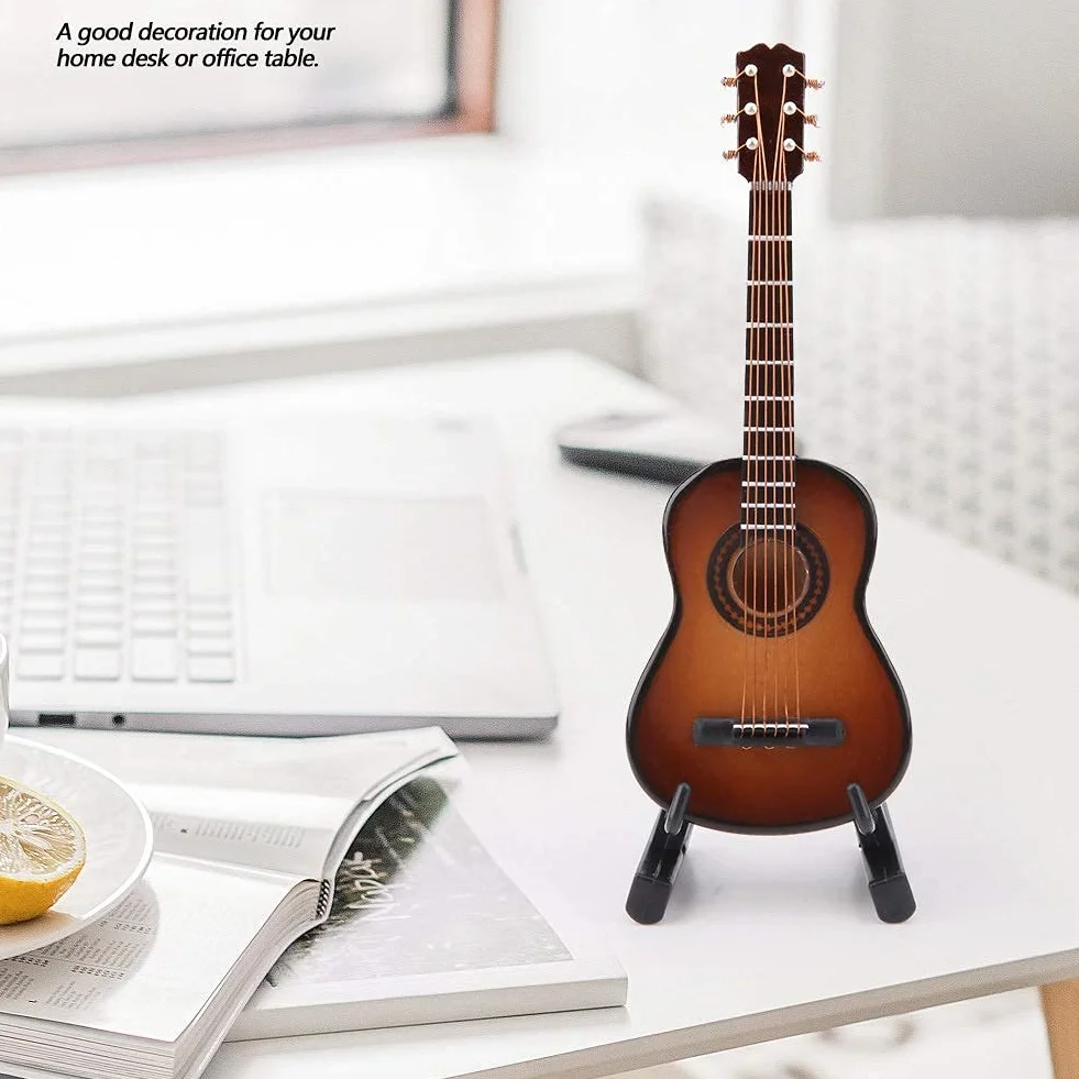 Chitarra decorativa in legno miniatura artigianale marrone 10cm