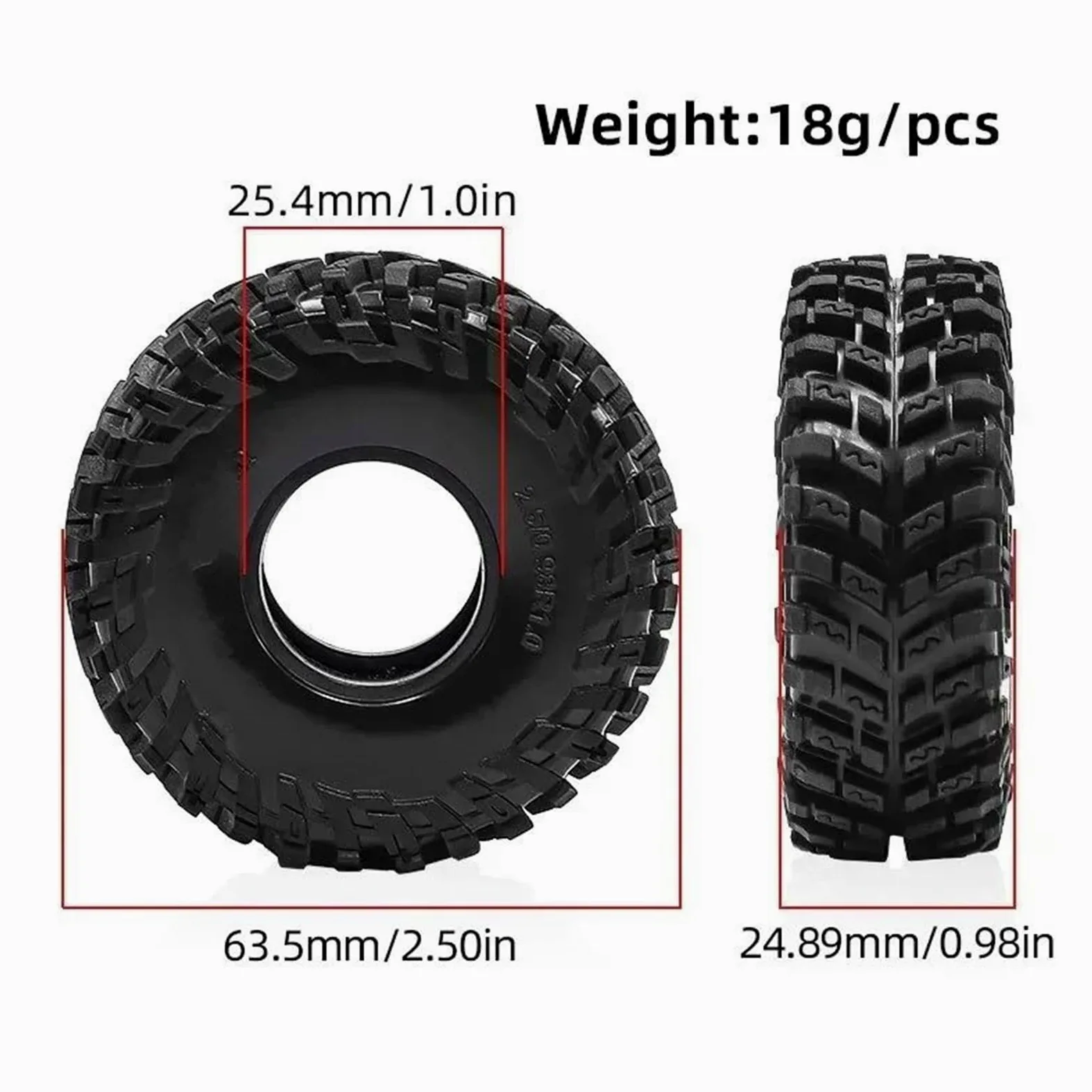 Per Axial Per Scx24 Per Fms Per Ascent-18 Per Trx4m 1/24 1/18 Rc Auto Parti Aggiornamento Pneumatici 1.0 Pollici 64x25mm Camion Cingolato Ricambi Modellini RC