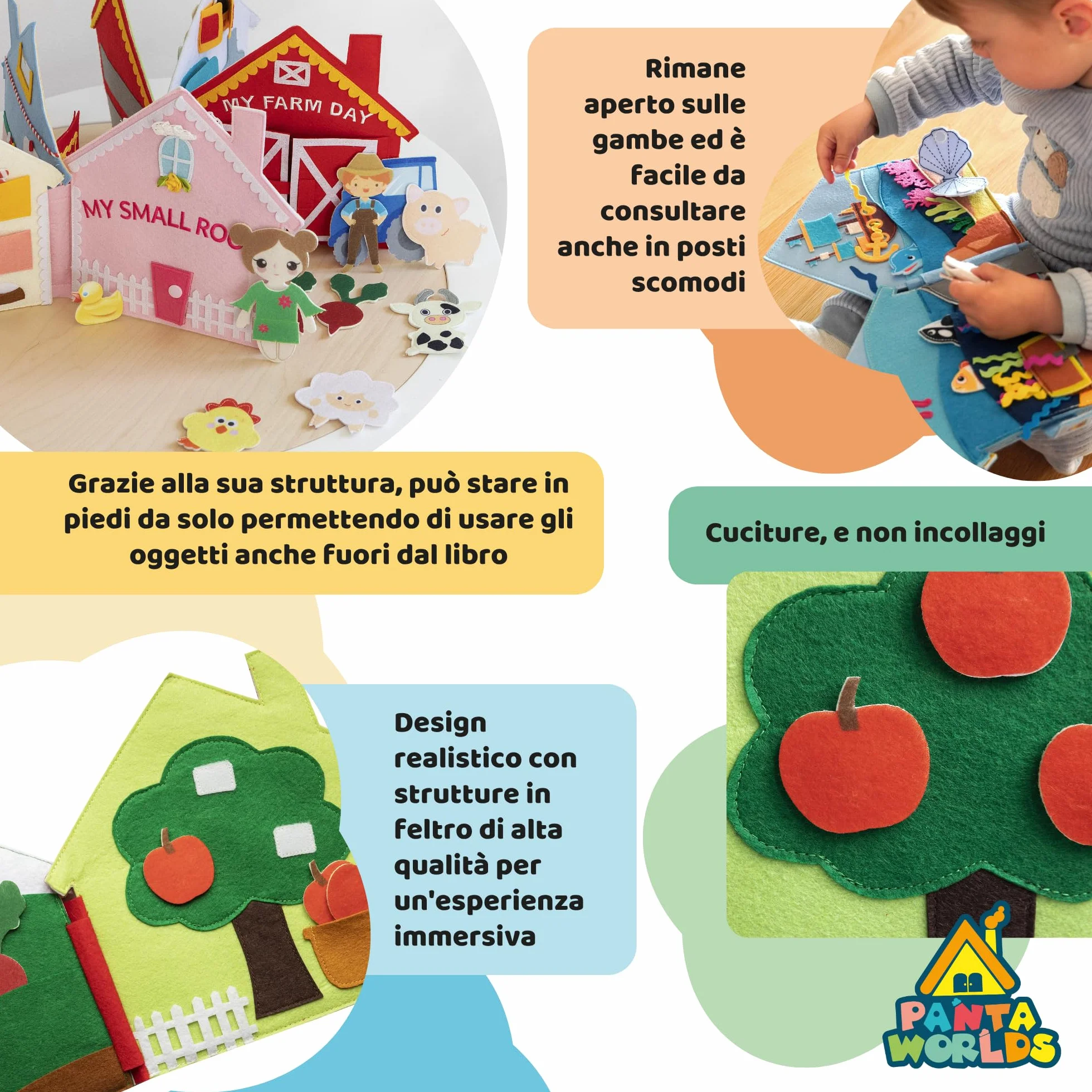 Libro Montessori Interattivo My Farm Day, Quiet Book in Feltro, Gioco Educativo per Bambini 0-5 Anni, Idea Regalo Fattoria