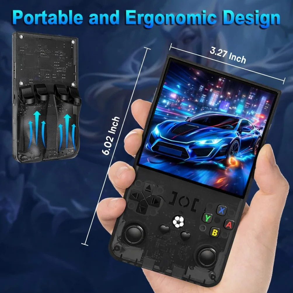 Console di Gioco Portatile Retrò R36MAX, Schermo IPS da 4 Pollici 720×720, Scheda TF da 128 GB, 22 000 Giochi Classici Integrati, Doppio Joystick Analogico, Batteria 4000 mAh, Nero