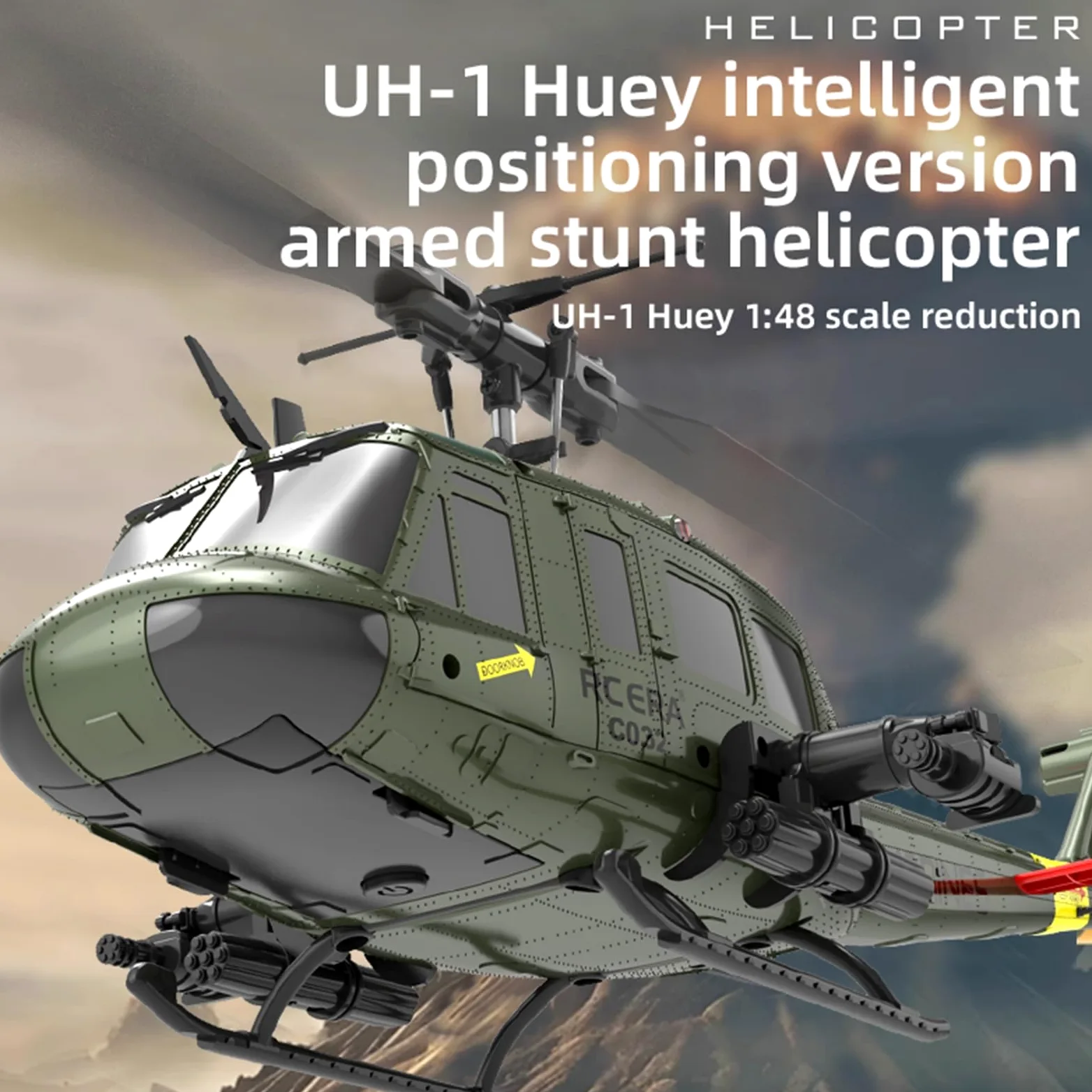 Elicottero RC per Adulti, UH-1 6CH Elicottero Militare in Scala RC con stabilizzazione giroscopica a 2 batterie, decollo/atterraggio con Un Solo Tasto, Regalo rotolante 3D(Yellow)
