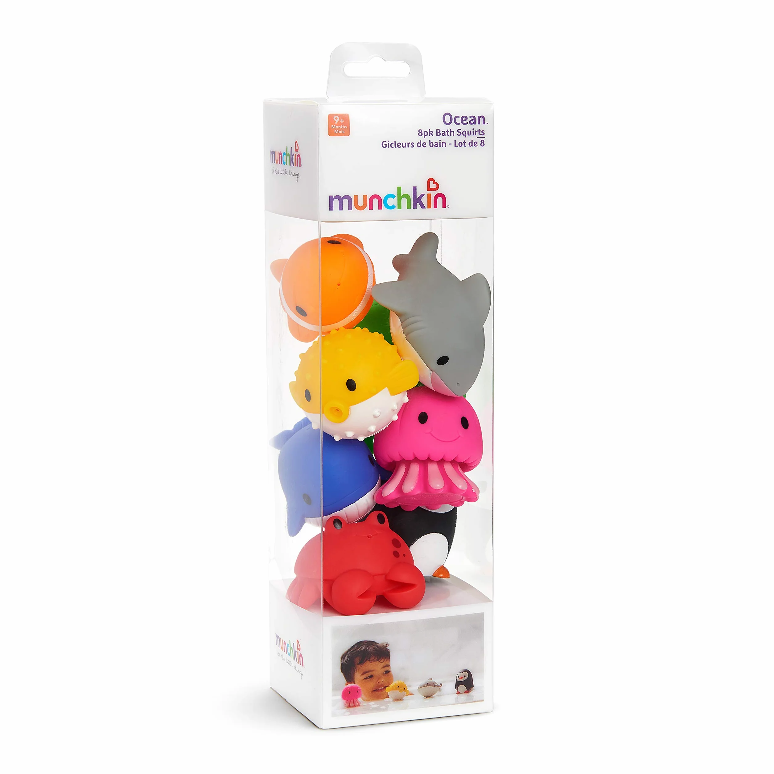 Munchkin Giocattoli galleggianti animali oceanici in gomma, confezione da 8