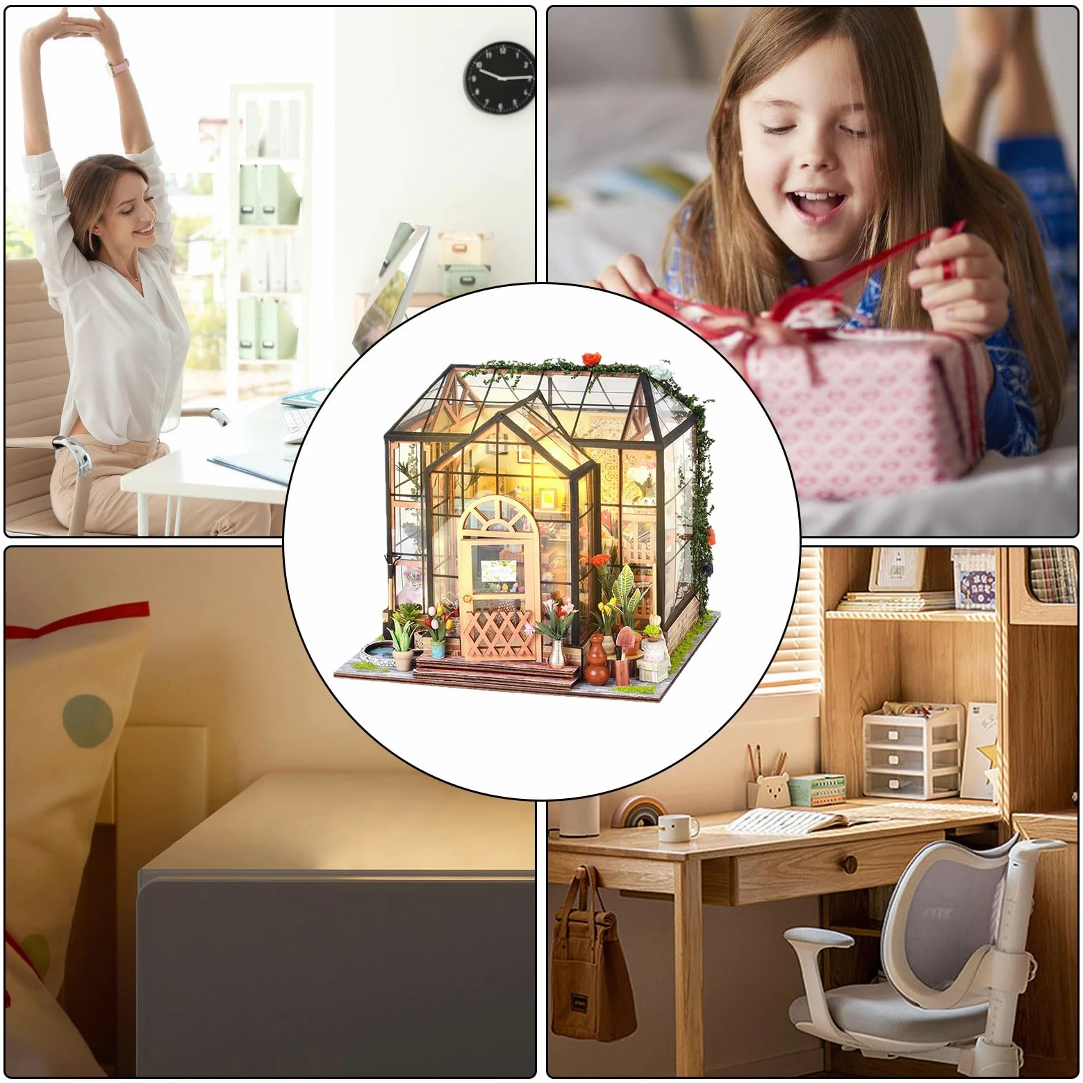Kit Casa delle Bambole in Miniatura da Costruire Esposizione Decorativa | Kit 3D Serra Domestica Per Adulti Natale Halloween Scaffale Camera Miniatura Display Artigianato
