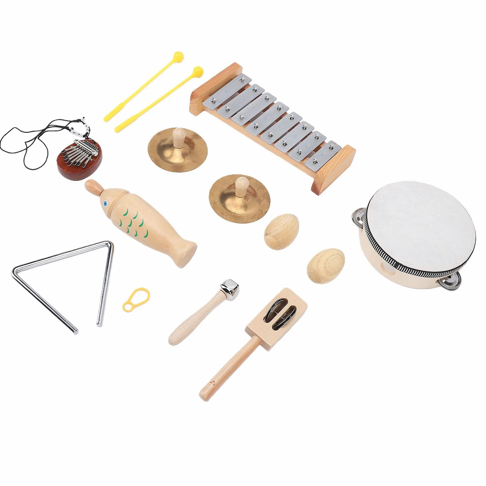 Sxhlseller Set di Strumenti a Percussione per Bambini Piccoli, Giocattoli Musicali in Legno tra Cui Xilofono, Tamburello, Tamburo e Kalimba per la Prima Educazione Dai 3 Anni in su