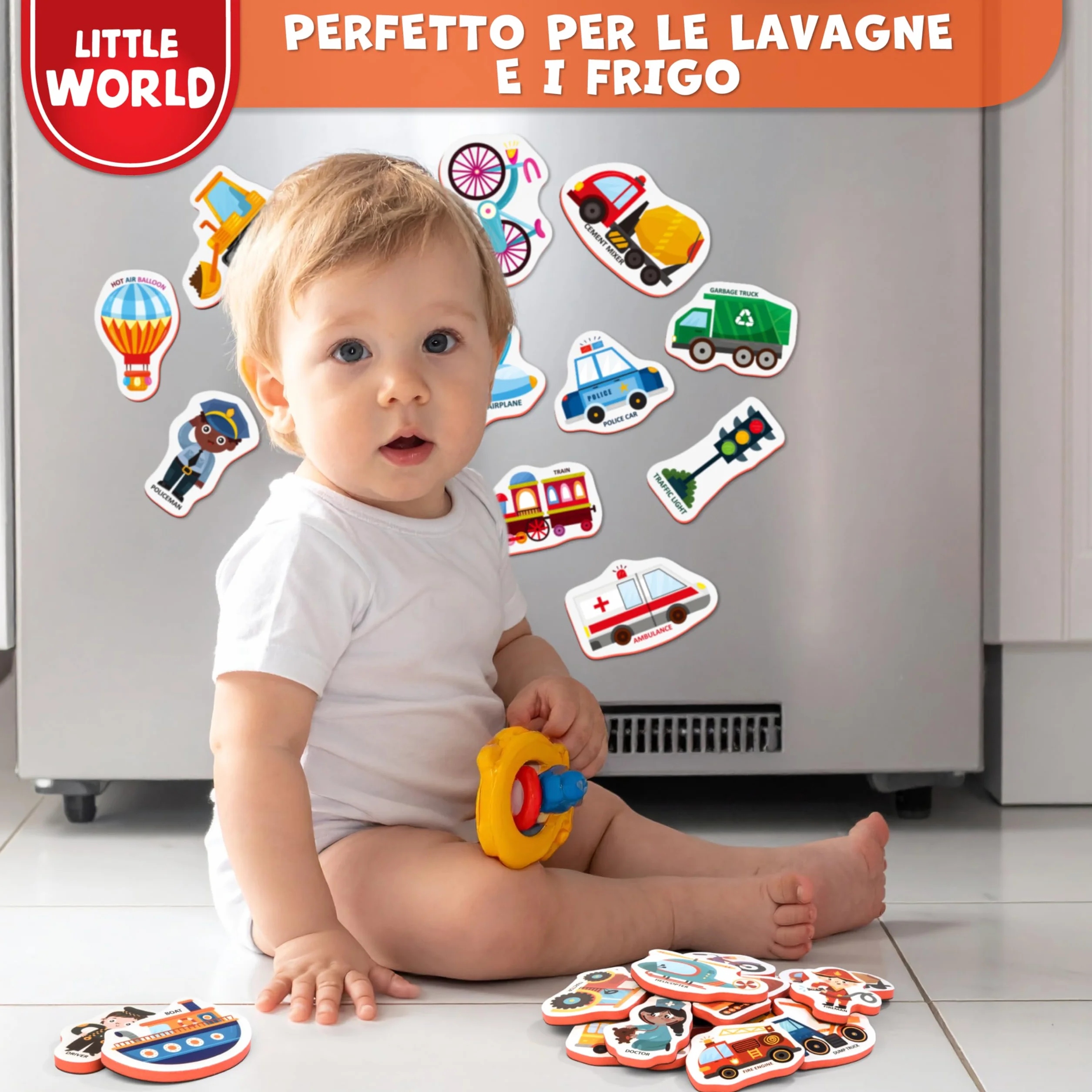 Little World 25 magnetyczne zabawki dla dzieci 1-3 lata, bezpieczne, trwałe, wodoodporne, piankowe, zestaw pojazdów i zawodów