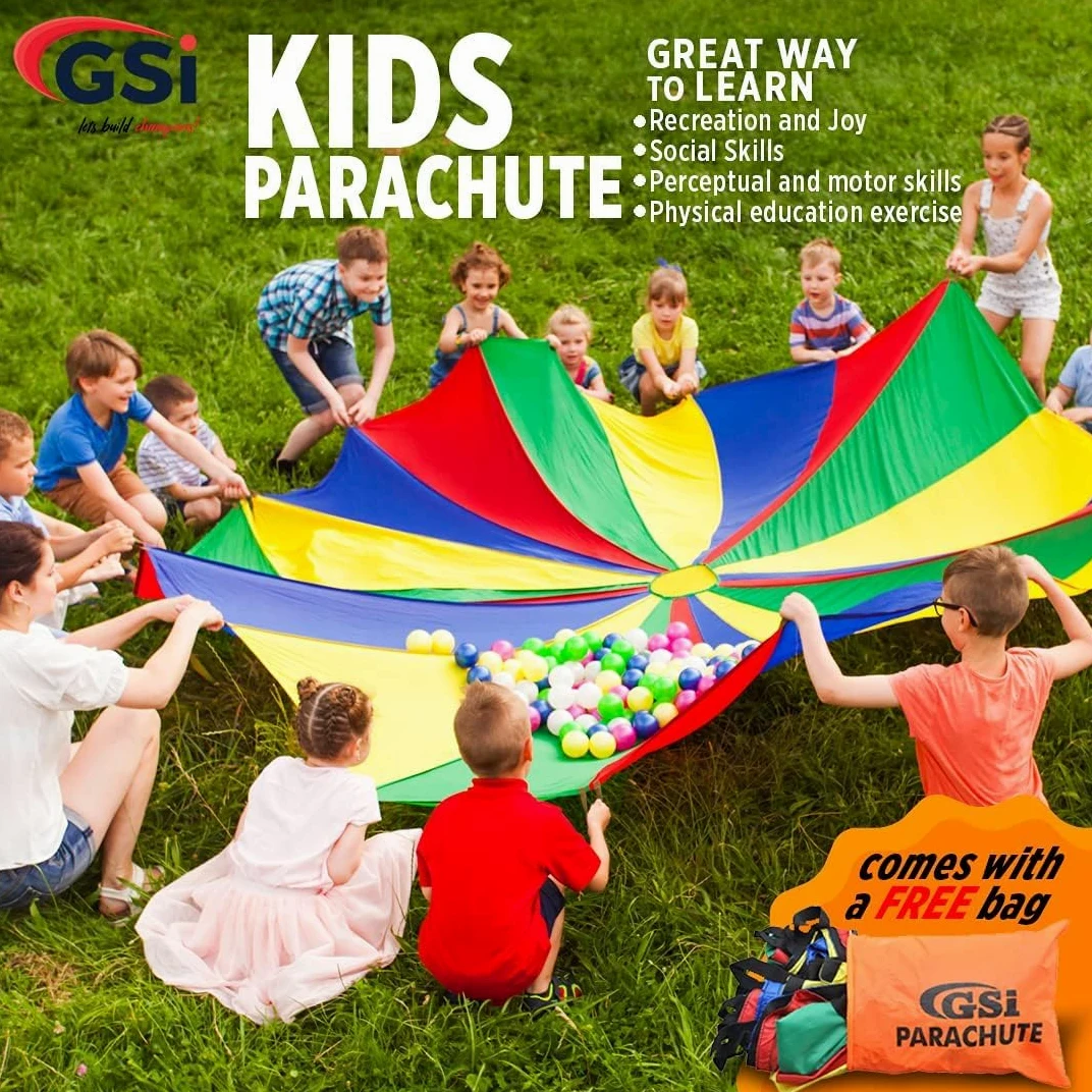 GSI Kids Play Paracadute Arcobaleno Paracadute Giocattolo Tenda Gioco per Bambini Ginnastica Cooperativa Giochi e Attività Parco Giochi All'aperto