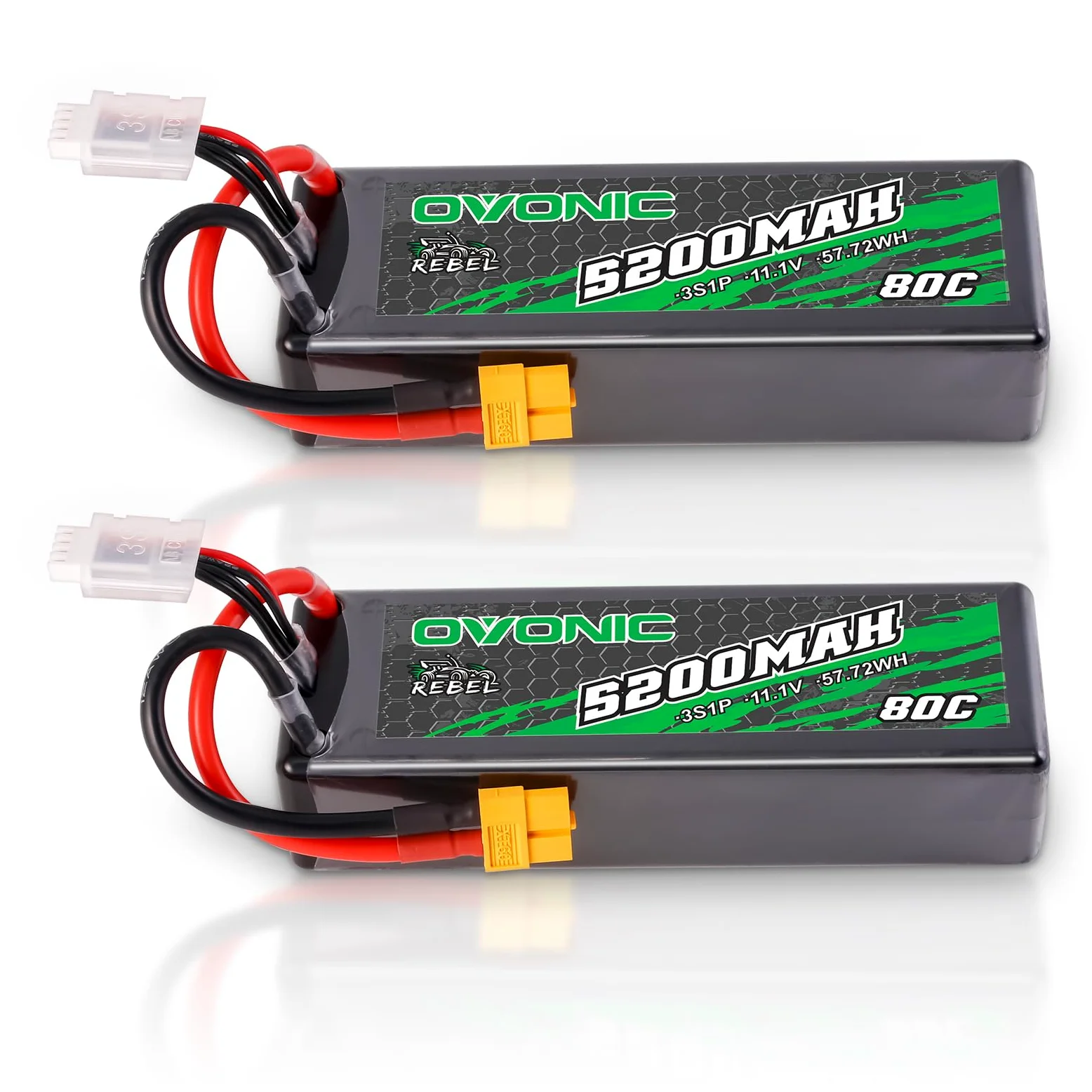 Ovonic - Batteria LiPo 3S 11,1 V 5200 mAh 80 C con connettore XT60 - Custodia rigida per RC Car Monster Truck RC Truggy Buggy RC Truck Hobby (2 pezzi)