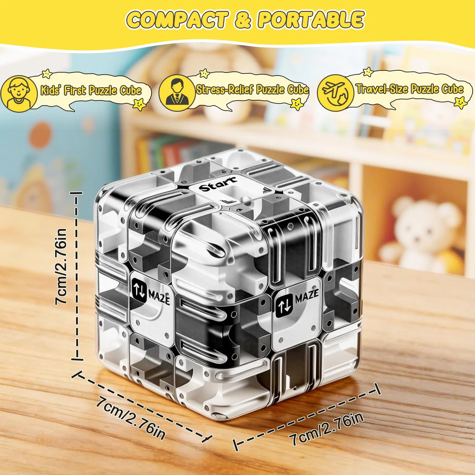 Labirinto Cubo 3D con Sfera – Rompicapo Puzzle 3D Portatile per Pensiero Logico, Stress Relief e Apprendimento Sensoriale. Giocattolo Educativo per Figli da 3+ Anni e Adulti, Grigio, 7×7×7cm