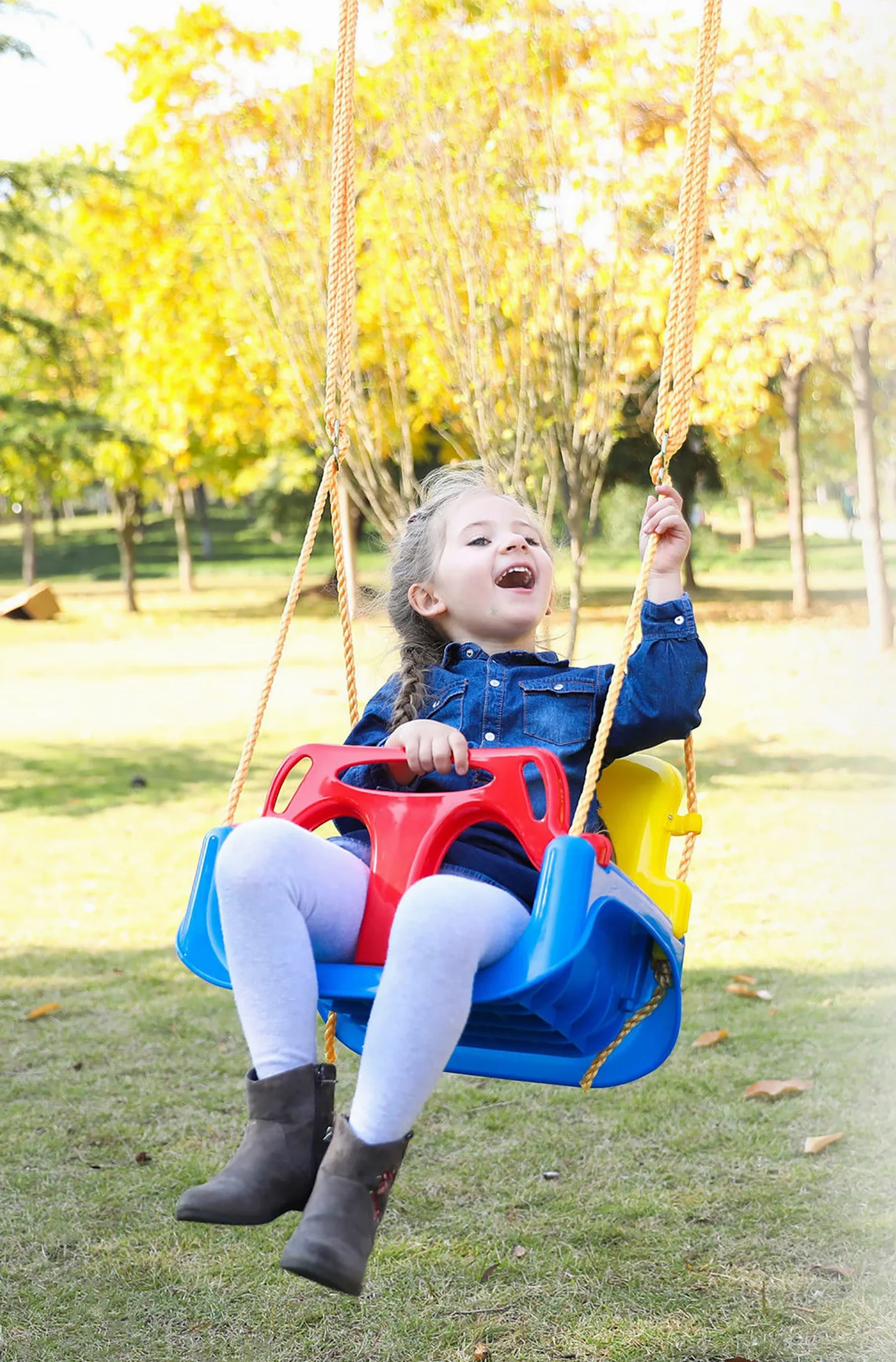 Altalena pieghevole 3 in 1 da neonato a adolescente versione di aggiornamento con moschettoni per giardino di casa, patio, giochi all'aperto (sedia verde + corrimano verde)