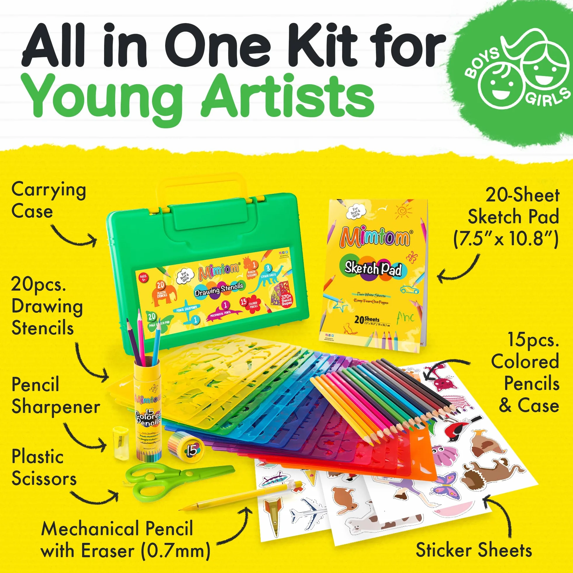 Stencil per Bambini | Set da Disegno con Stencil 58 PZ con più di 370 Forme per Sviluppo creatività | Giocattolo educativo Sicuro per Bimbi e Bimbe +3 Anni – Ottima Idea Regalo