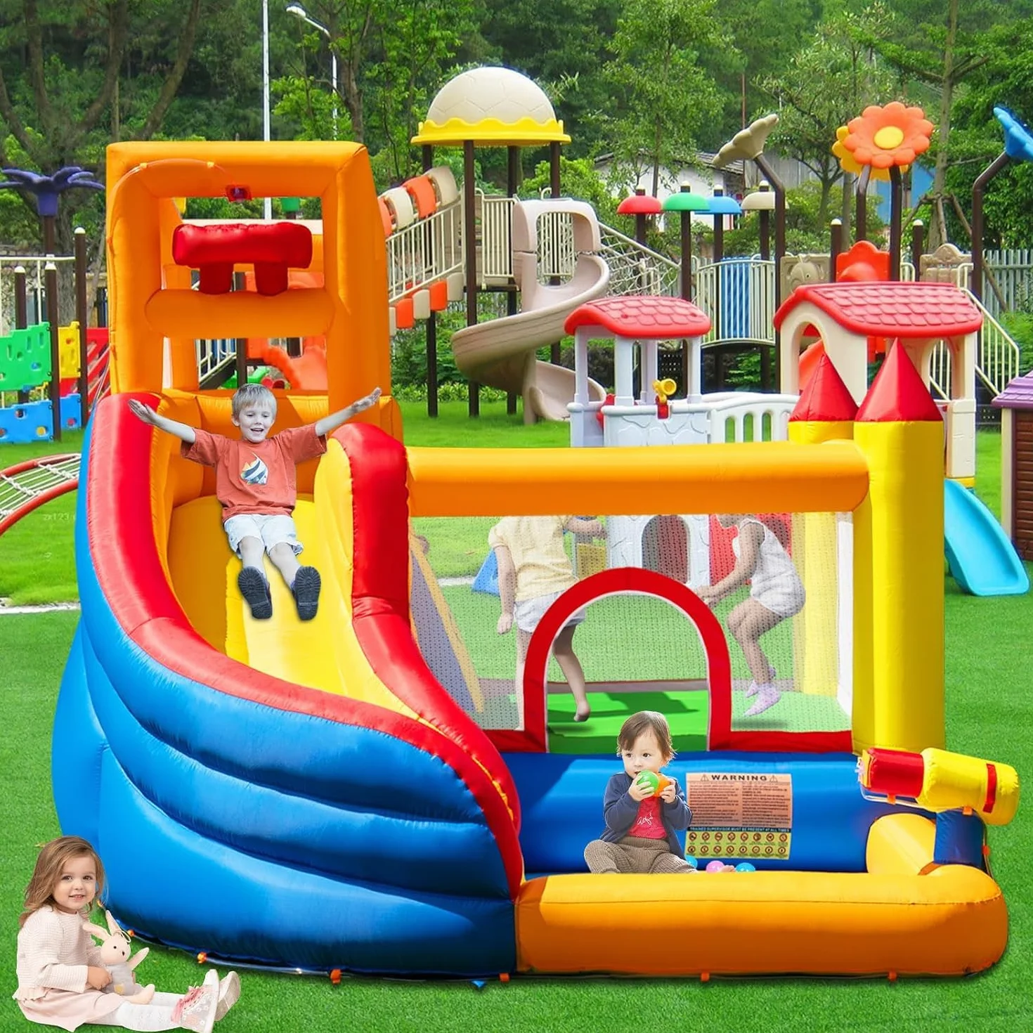Ballsea Castello gonfiabile con soffiatore, per bambini da 3 a 10 anni, Castello gonfiabile per bambini per uso interno ed esterno