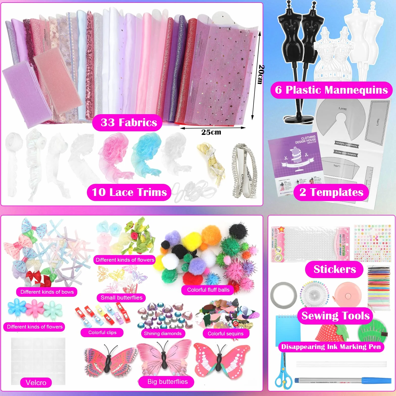 YOCOLE 1500+ Pezzi Fashion Designer Kit, 6 Manichini Moda Cucito Giochi Lavoretti Creativi Arte e Artigianato, Playset Manichino Stoffe Quaderno, Regalo Bambina 6 7 8 9 10 11 12+ Anni