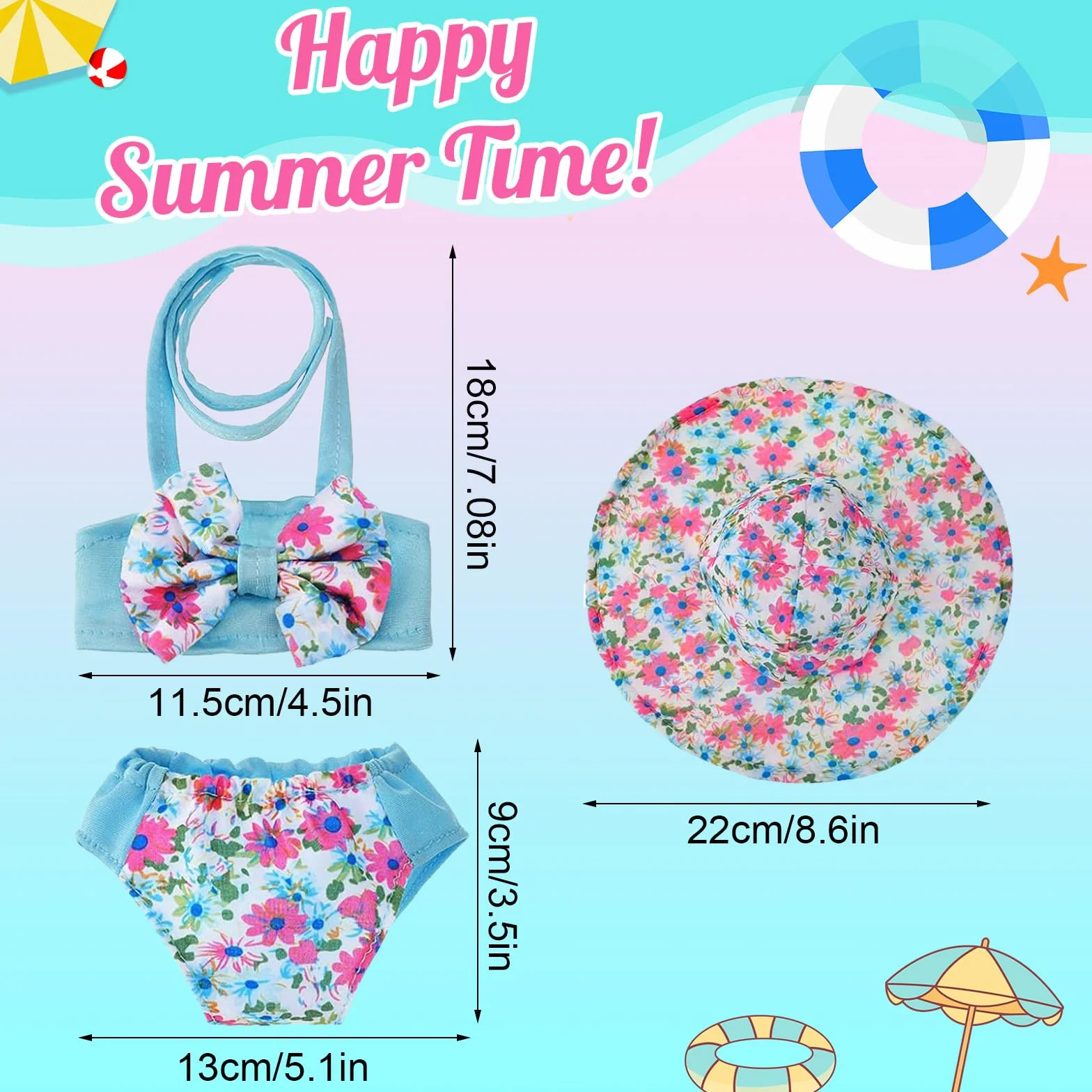Set di Nuoto per Bambole 8 Pezzi, Estate Costume da Bagno per Bambole,Vestiti Bambole Reborn,Vestiti per Bambole per New Baby Born Bambola,Accessori per Bambole Reborn 35-43CM, Regalo per Ragazze