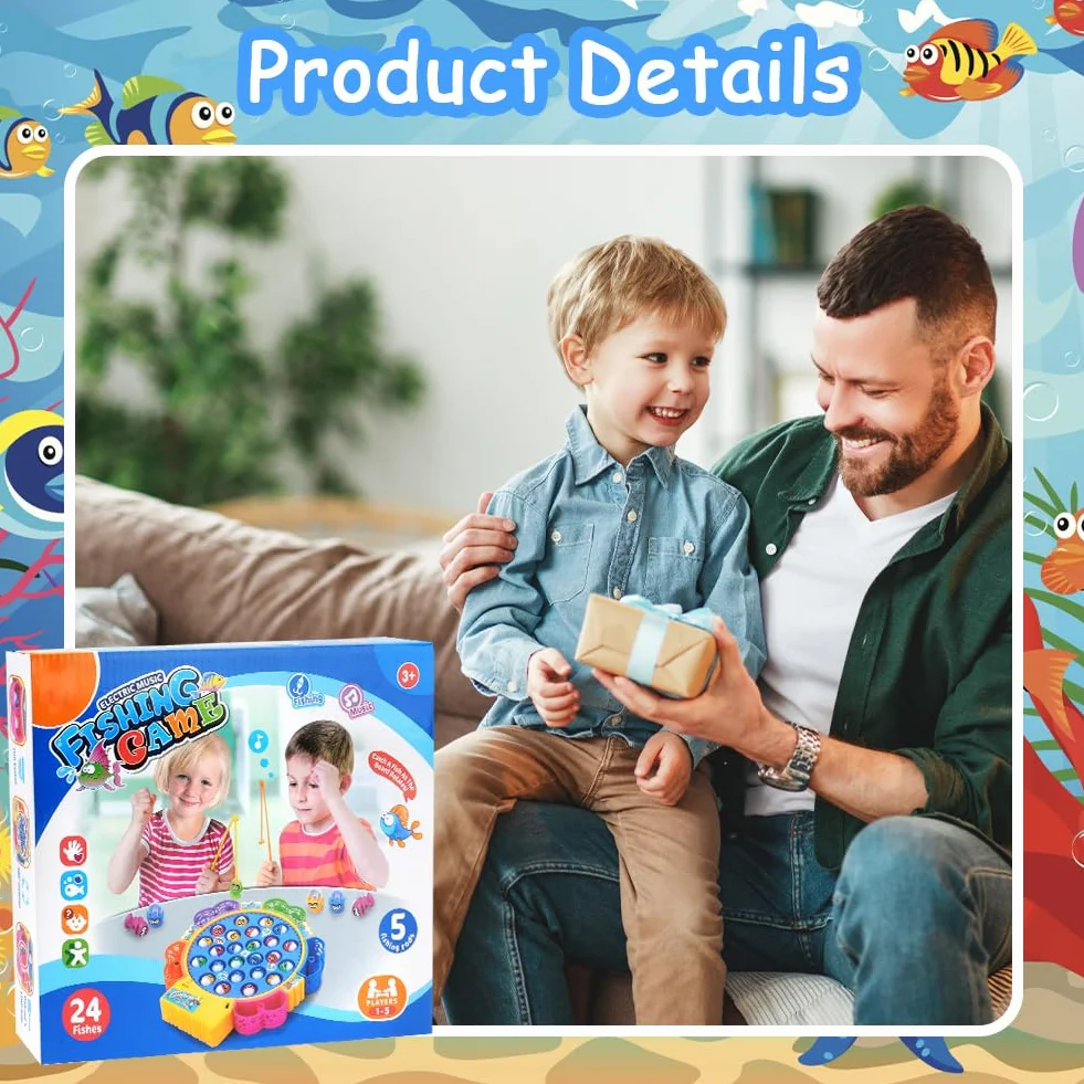 Vicloon Gioco Pesca Bambini con 24 Pesci e 5 Canne da Pesca, Giochi Educativi 3-5 Anni