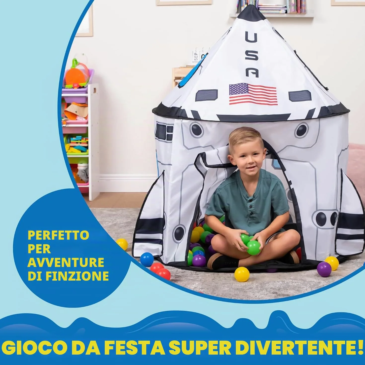 JOYIN Tenda per Bambini Razzo Spaziale Pop Up, Portatile Pieghevole Space per Interni ed Esterni