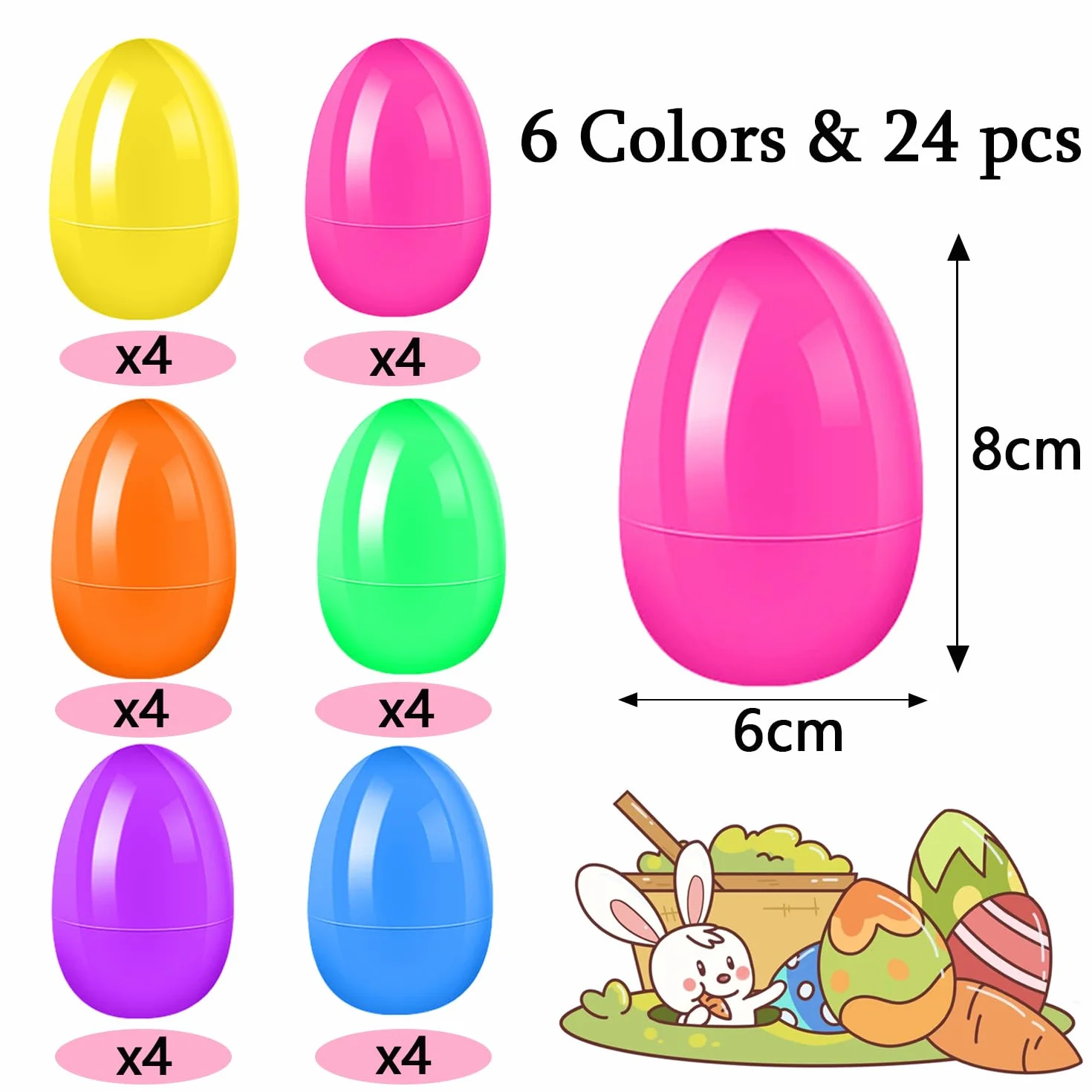 KEELYY 24 PCS Uova di Pasqua da Riempire, 8cm Uova di Plastica Apribili, Guscio Uovo di Pasqua, per Pasqua Regali di Caccia e Caramelle per Bambini