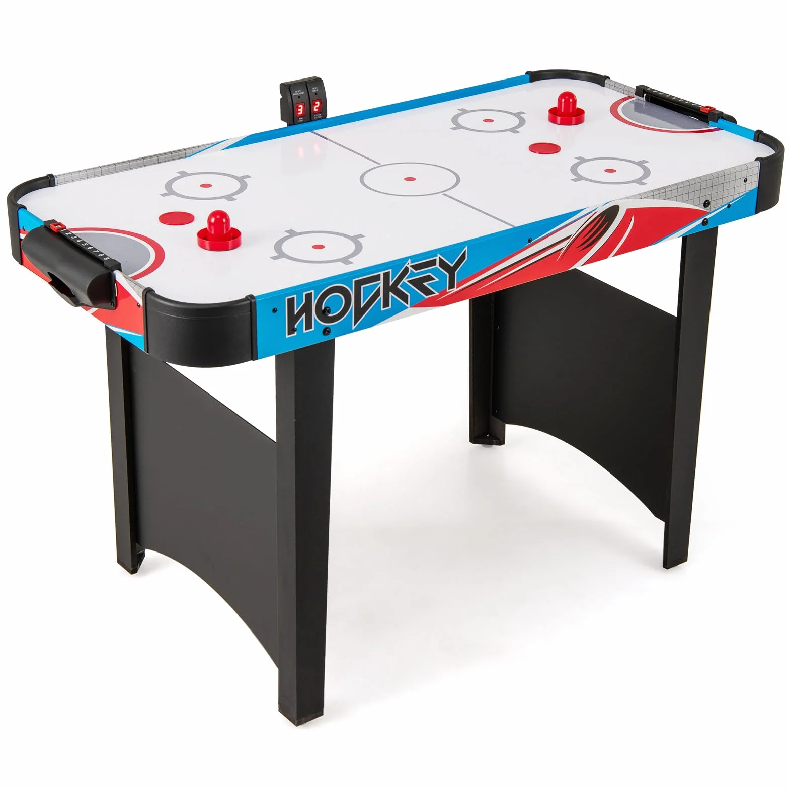 COSTWAY Tavolo da Air Hockey, con Tabellone Segnapunti LED e Motore 12V, Tavolo da Hockey ad Aria con 2 Dischi e 2 Spintori, 122 x 61 x 76 cm