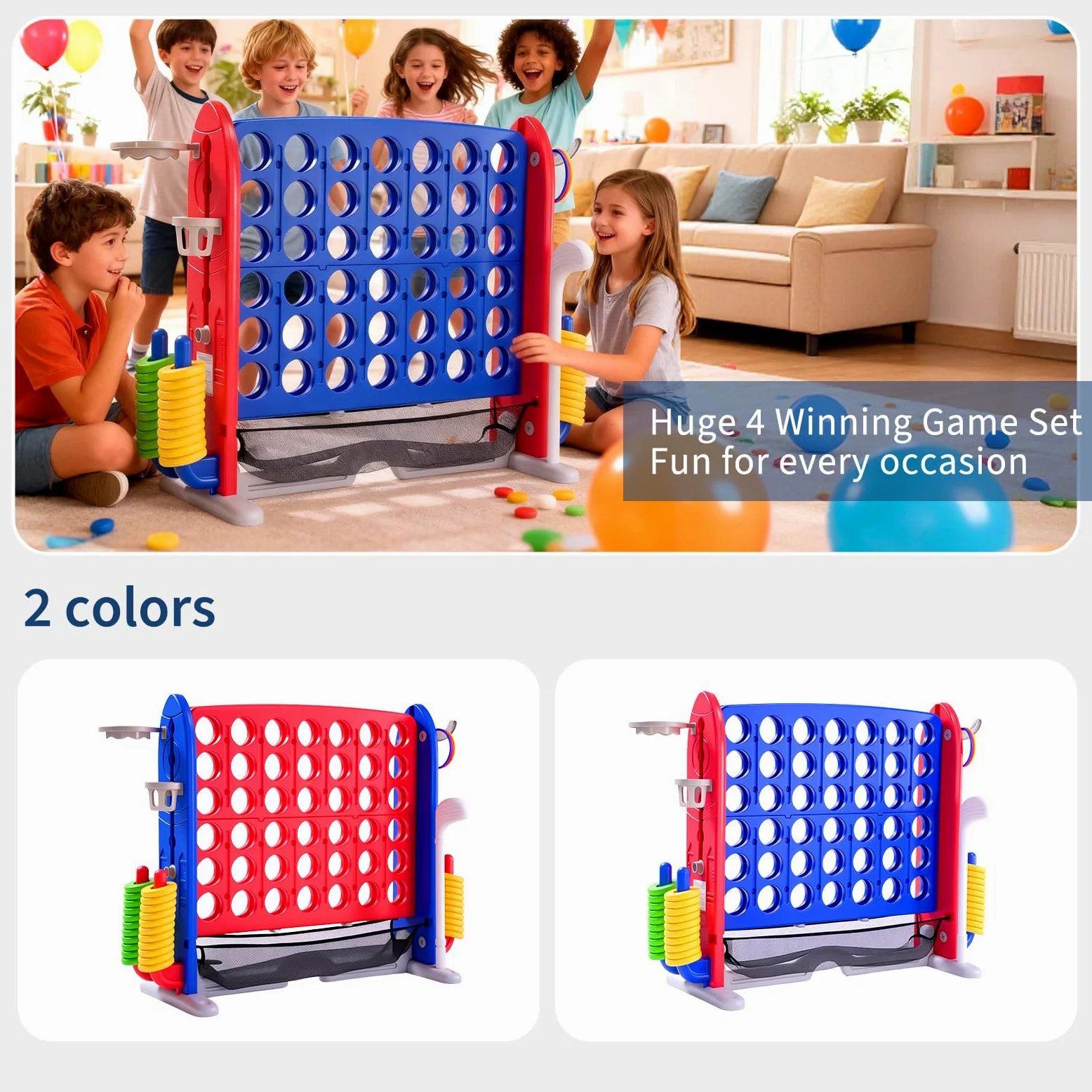 Gioco da Esterno 4-in-1 XXL con Canestro e Lancio Anelli – Altezza Regolabile – Perfetto per Feste, Giardino e Prato – Adatto a Bambini e Adulti – Include Gioco a 4 colonne Gigante – Colore: