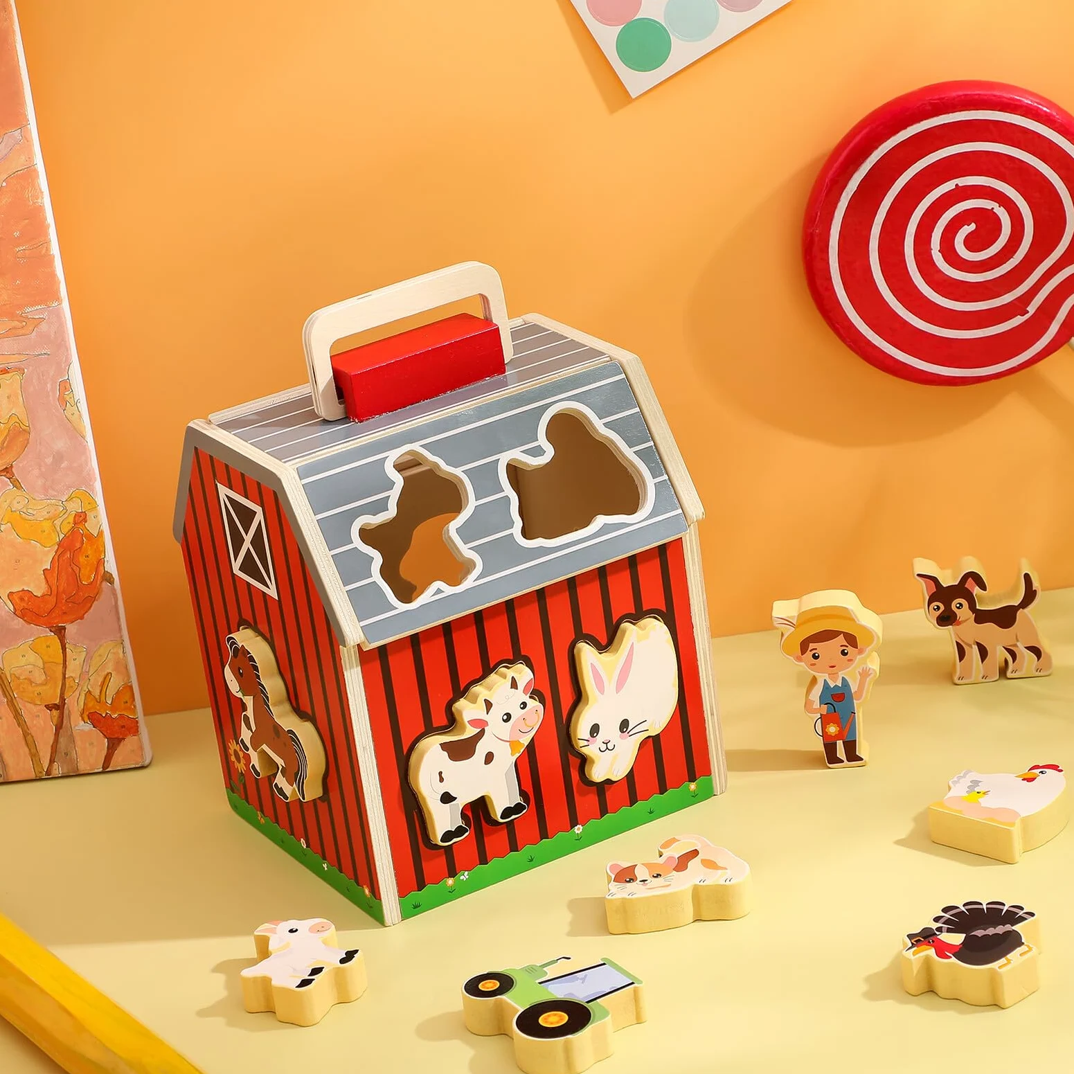 Hemobllo Set Gioco Fattoria Animali in Legno Montessori Stem | Attività Prescolare 2-5 Anni, per Interno, Ragazze e Ragazzi, Riconoscimento Colori